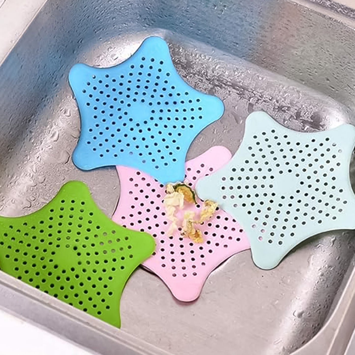 star shape sink filter, silicone drain hair catcher, bathroom drain trap, kitchen sink strainer, reusable drain cover, starfish hair catcher, suction cup drain cover