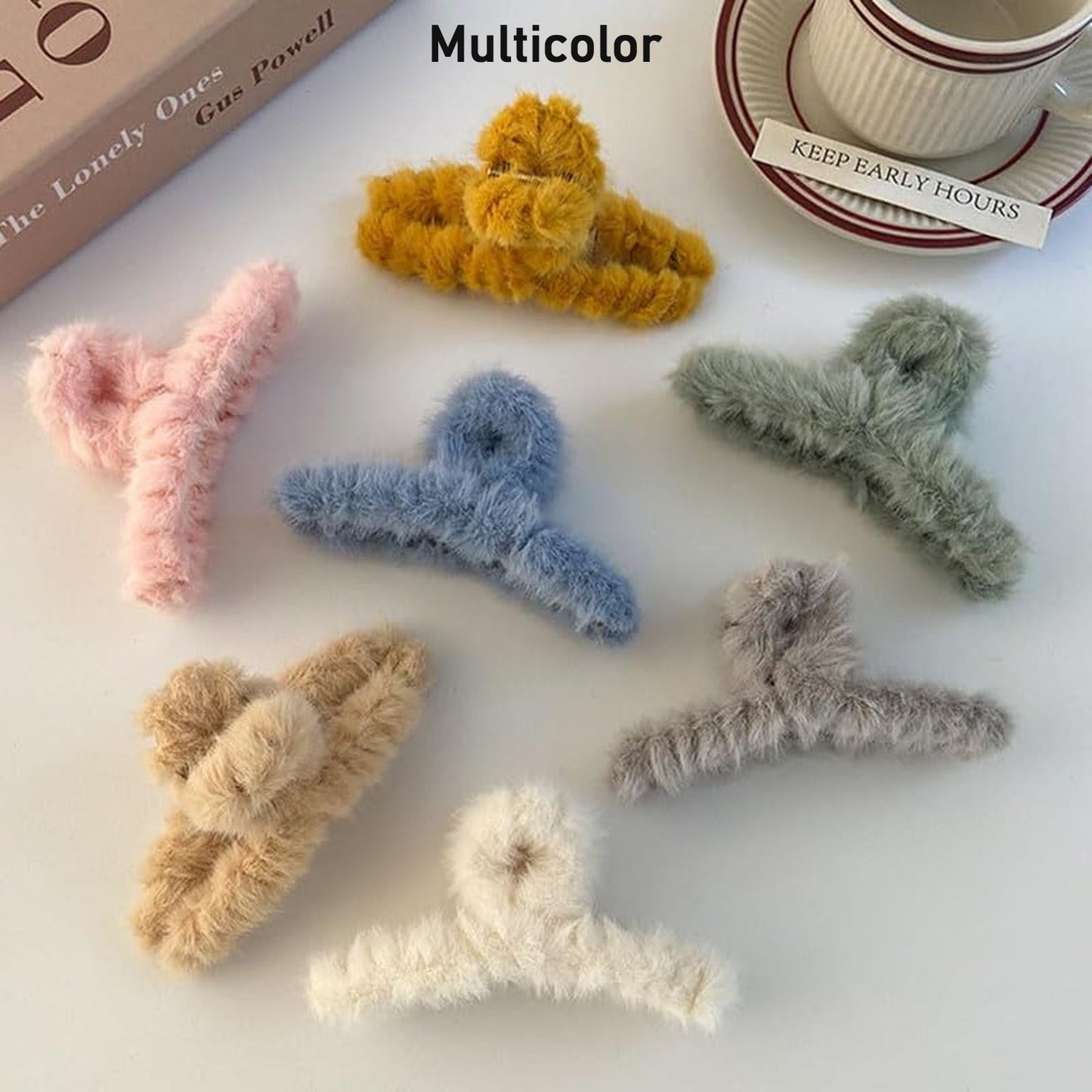 trendy fur hair accessory for casual wear, mix color fluffy hair clip for daily styling, fashionable fuzzy hair
