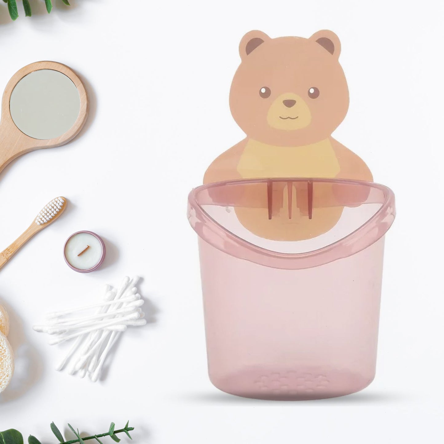 Self-adhesive teddy bear bathroom holder, teddy bear toothbrush holder, kids bathroom organizer, wall mount toothpaste holder, plastic toothbrush stand, self adhesive bathroom holder, cute bathroom accessory for kids