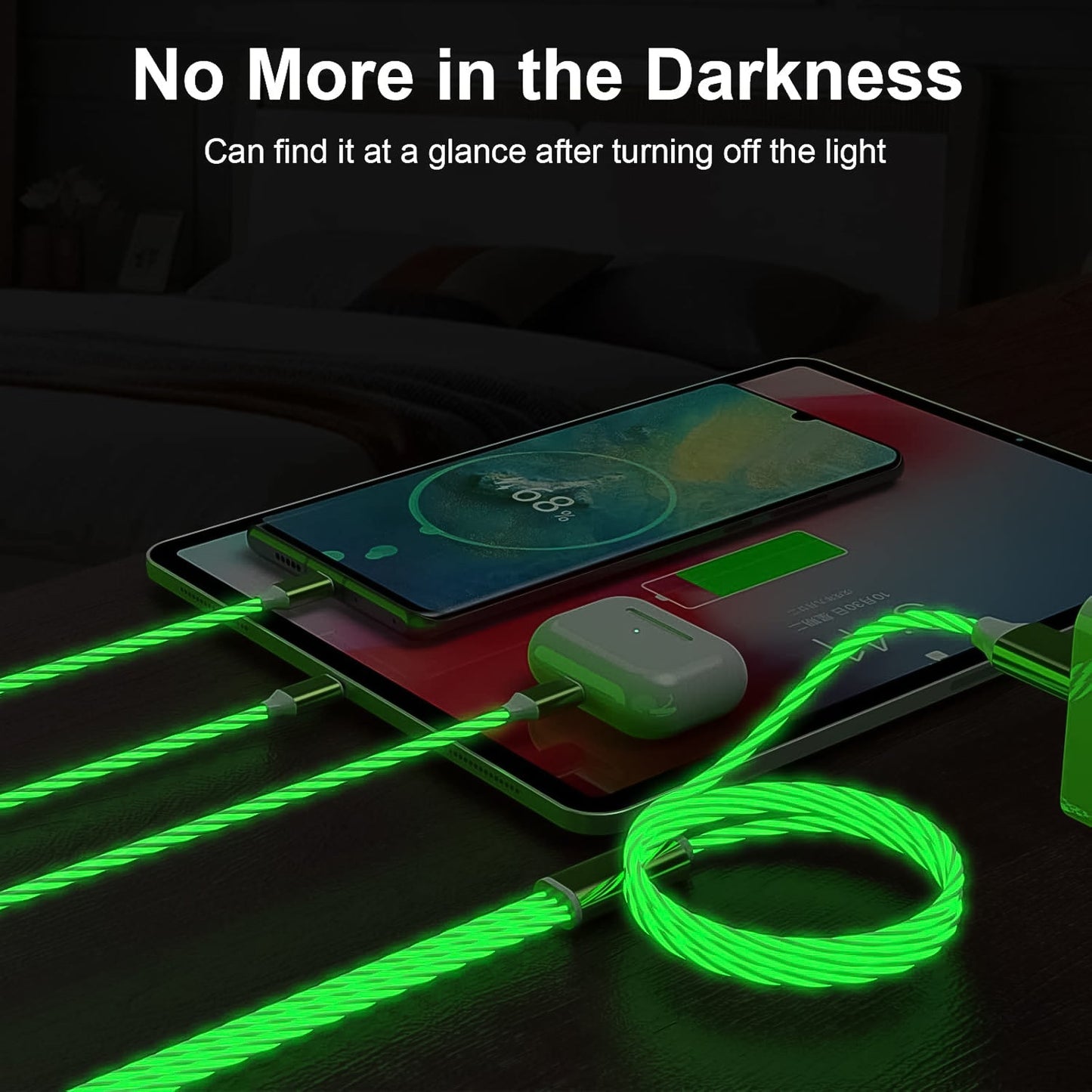 light up multi connector charging cable, USB charging cord Android iPhone Type C LED,