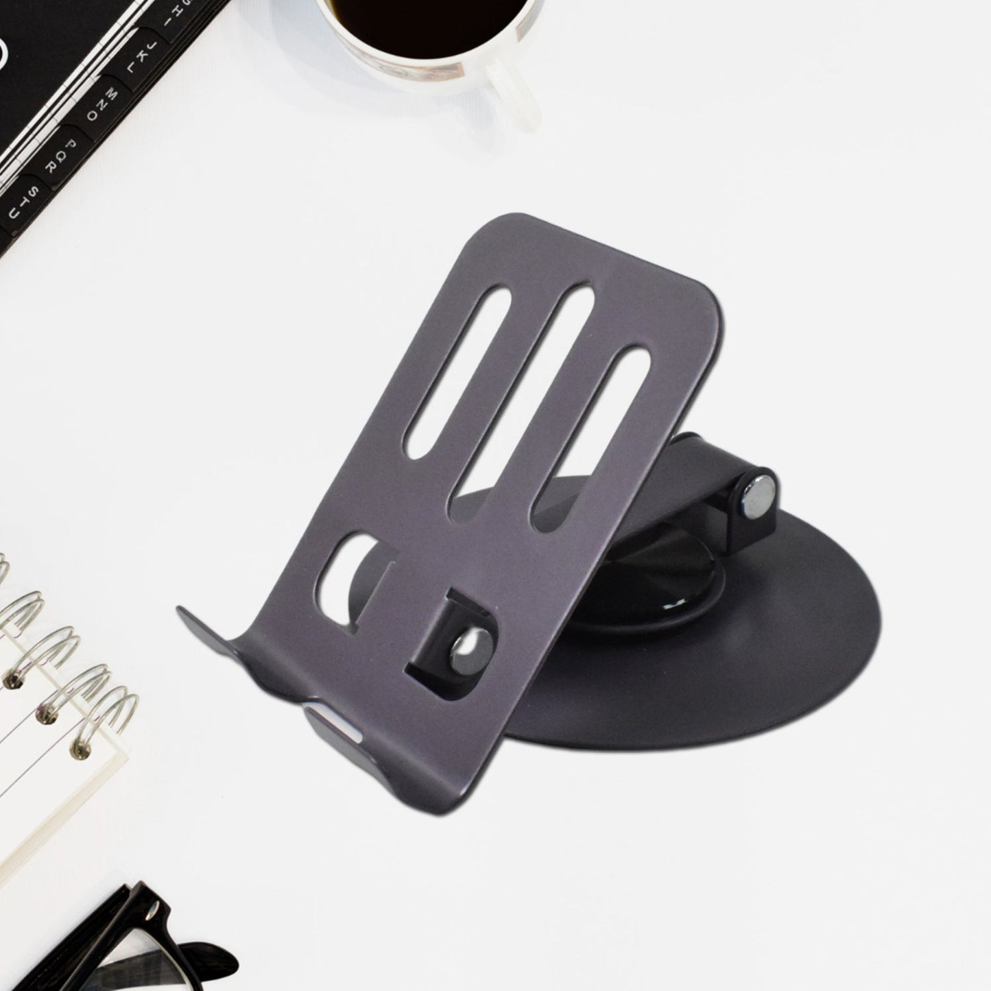 desktop mobile stand, foldable aluminium phone holder, 360° rotating phone stand, adjustable phone stand for desk, portable phone mount India