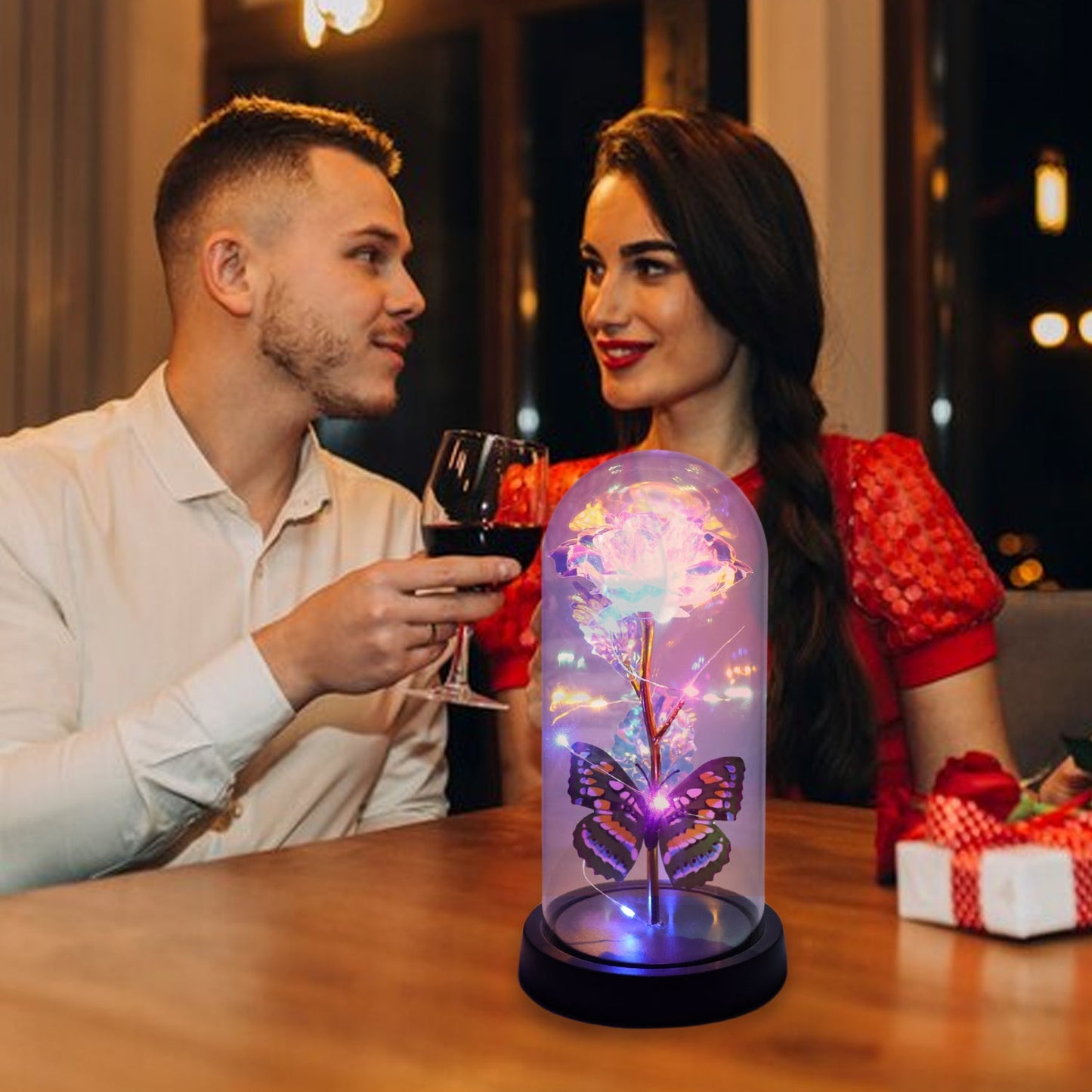 night lamp with preserved rose and fairy lights, led dome lamp for romantic room lighting, elegant rose light for valentine’s or anniversary gift