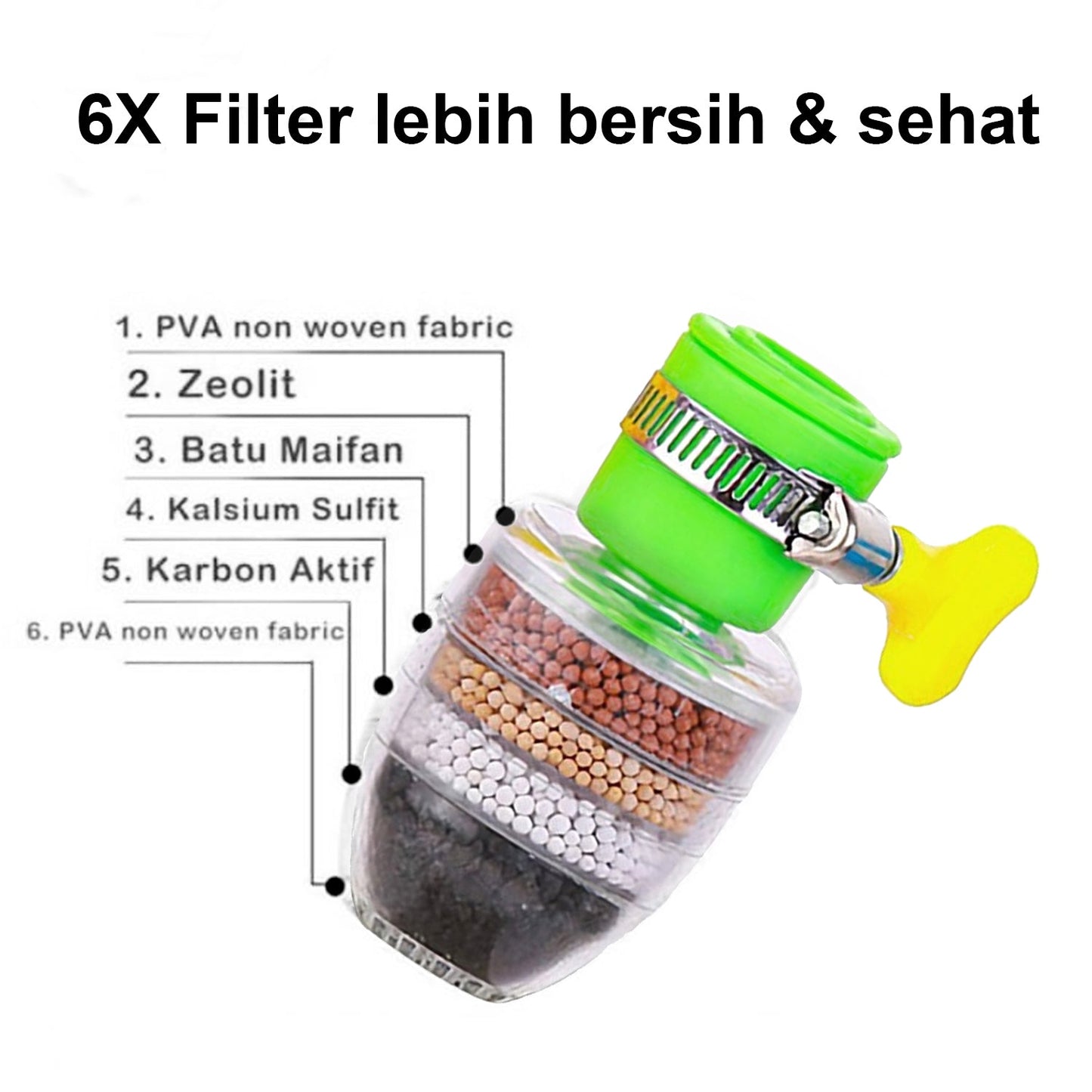 water tap filter, faucet purifier cartridge, six layer water purifier, universal tap filter, kitchen sink water filter, activated carbon faucet filter, tap water cleaner