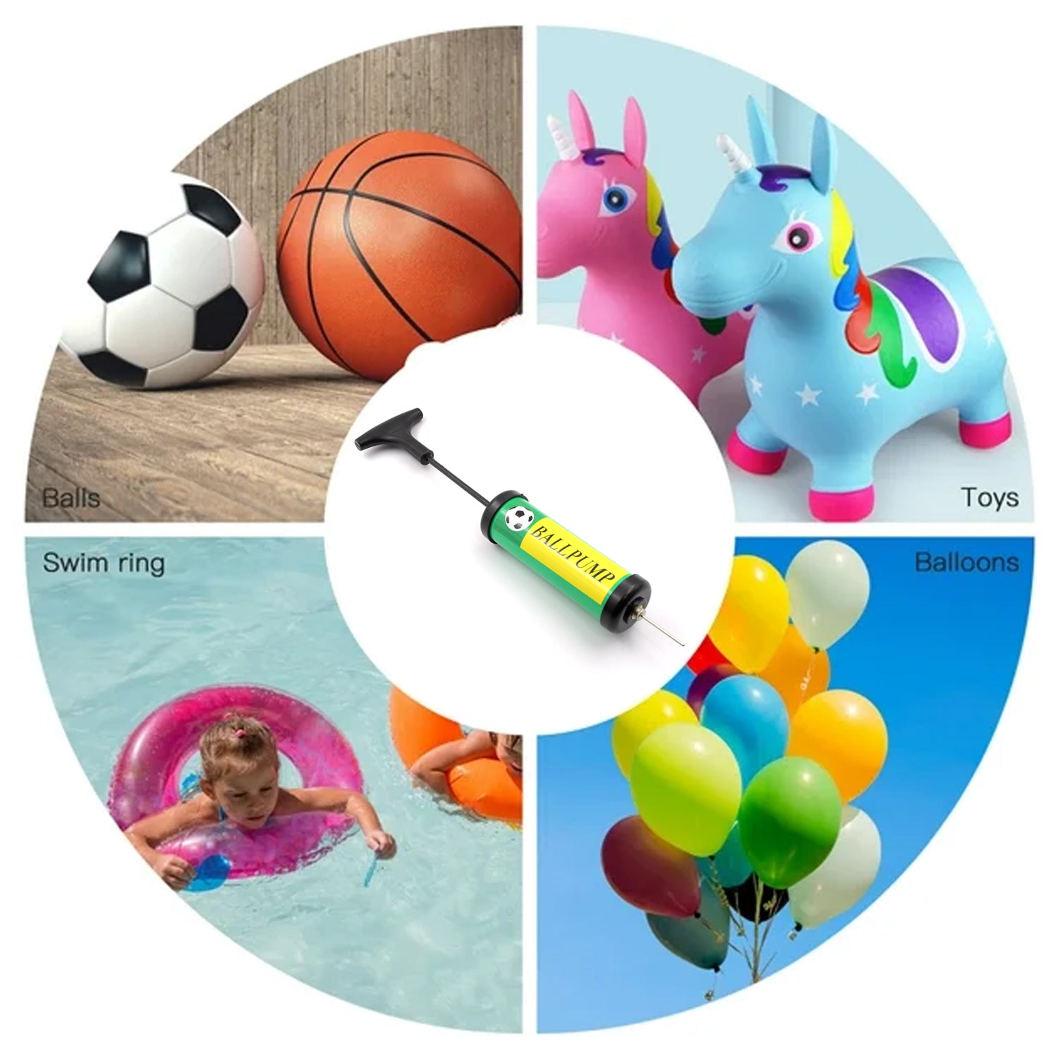 air pump with soft bounce ball for kids playtime, 17 cm manual inflator with small toy ball, kids sports ball pump with soft bouncy ball,