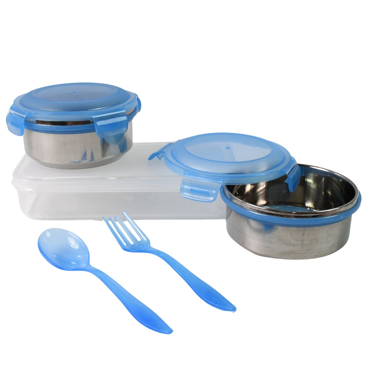 durable and reusable lunch box with matching carry pouch, best plastic tiffin set for kids with spoon and fork, compact lunch box for students and office goers, BPA-free lunch container with cutlery and zip bag,