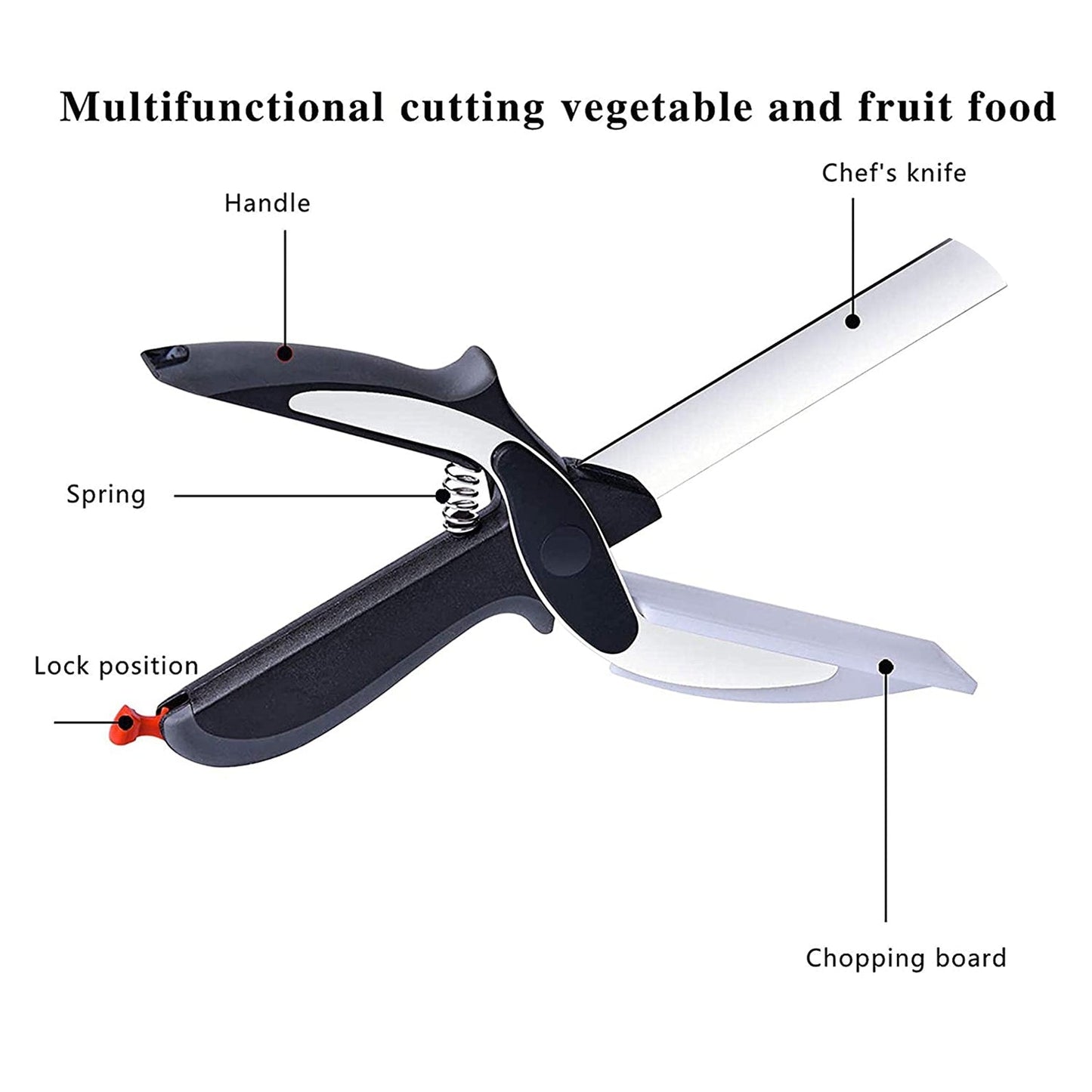 Vegetable and fruit cutter with handle, combines slicing and dicing. clever cutter, 2 in 1 food chopper, kitchen cutter tool, smart vegetable slicer, multi-purpose food chopper, fruit cutting knife, portable kitchen chopper