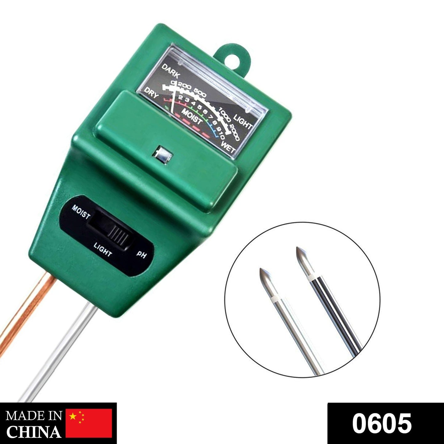 pH testing meter for soil with 3-way function. 3-in-1 soil meter, gardening soil tester, moisture and pH meter, plant light sensor, soil analyzer for garden, no battery soil tool