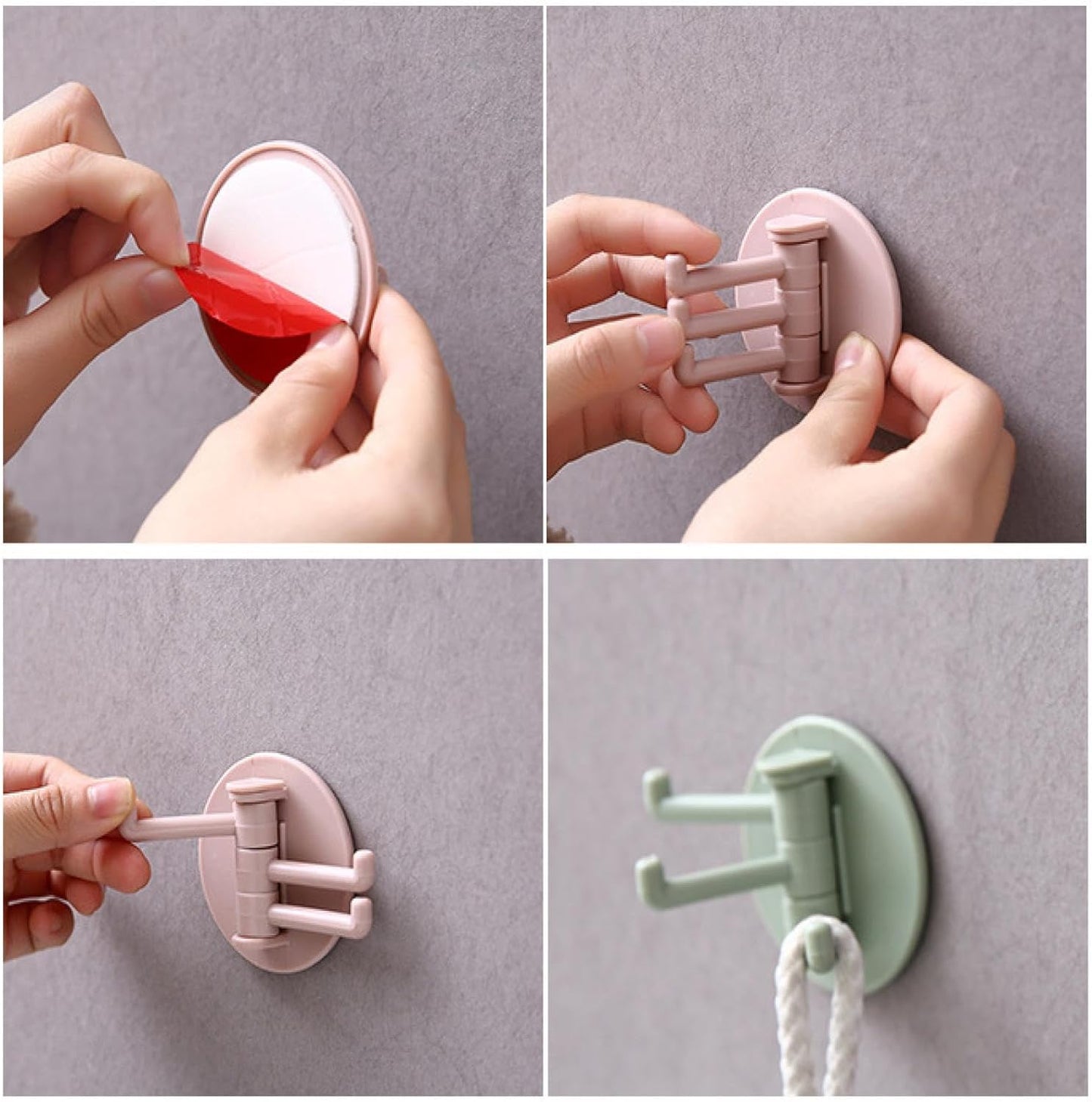 Sticky hook with 180° foldable design for kitchen and bathroom, foldable sticky hook, 180 degree wall hook, punch-free hook, strong adhesive hook, rotatable bathroom hook, space-saving kitchen hook, ABS hook organizer