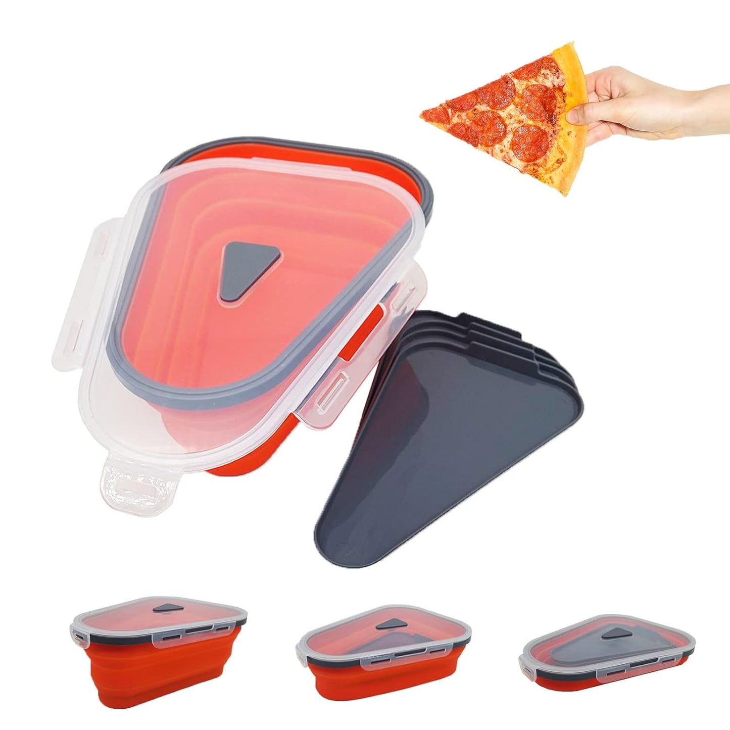 reusable expandable pizza container with stackable trays, adjustable pizza storage container for home and outdoor use, microwave safe pizza storage box with 5 trays,