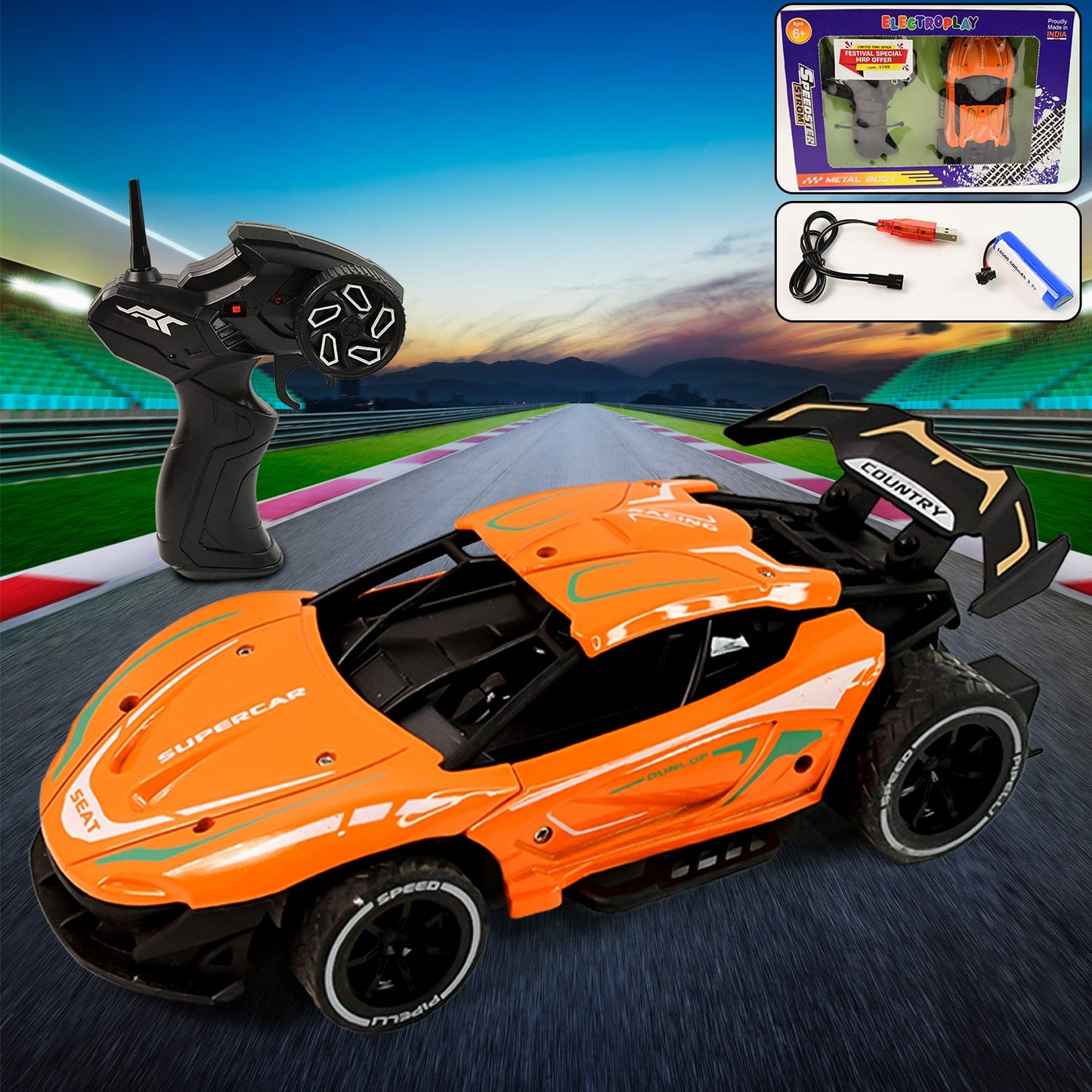 Electroplay high speed metal body remote control racing car for kids, best 2.4GHz RC car with rechargeable battery for children, durable and fast RC supercar toy with remote, stylish metal finish remote control sports car for boys,