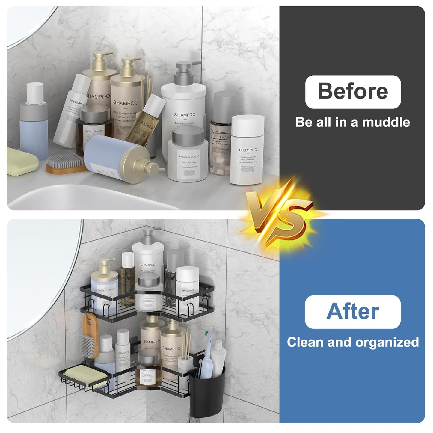 corner storage solution for bathroom, no drilling wall shelf organizer, iron wall shelf for bathroom and kitchen, multipurpose corner shelf pack of 2, modern corner racks for Indian homes, best wall shelf without nails India