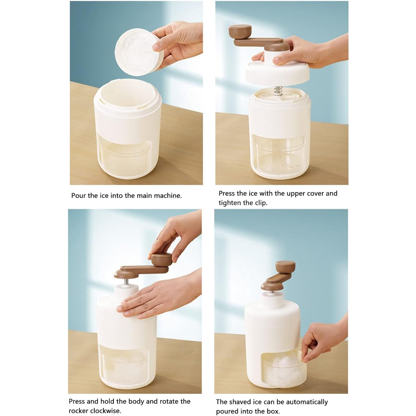 Ice shaver machine for home use, hand-cranked and compact. gola maker, manual ice crusher, shaved ice machine, snow cone maker, smoothie ice crusher, ice shaver for home, portable gola machine