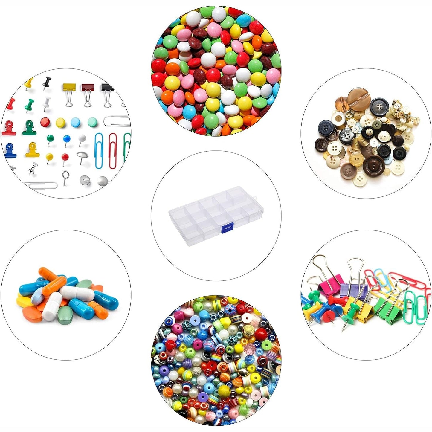transparent organizer box for beads and studs, multi-slot jewelry storage box for home use, portable jewelry box for travel and daily wear items, plastic earring and ring holder with dividers, compact jewelry box for girls and teens