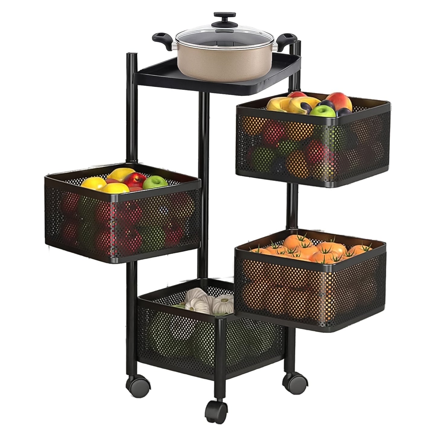 kitchen trolley with wheels, 4 layer kitchen rack India, metal kitchen organizer trolley, mobile kitchen storage trolley,
