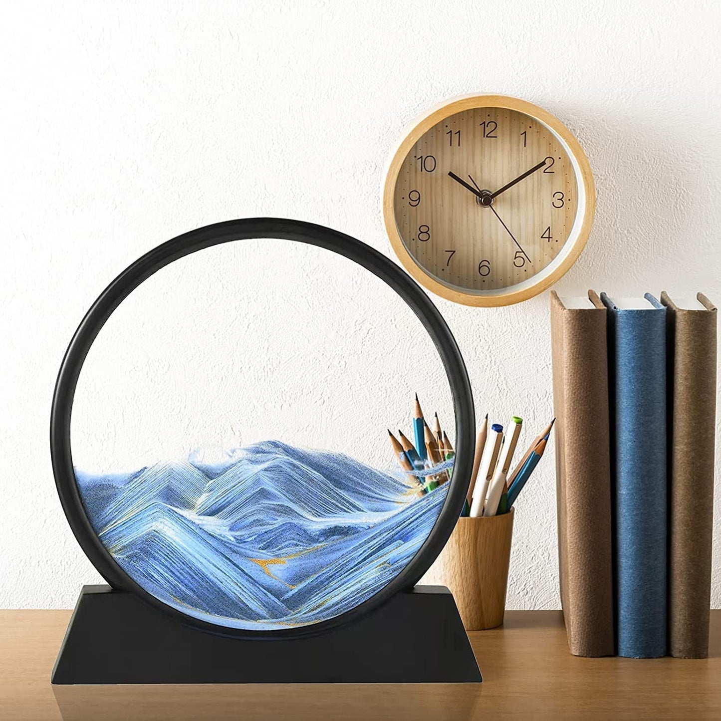 liquid motion desktop sand art for home and office India, deep sea quicksand art round glass flowing sand picture,