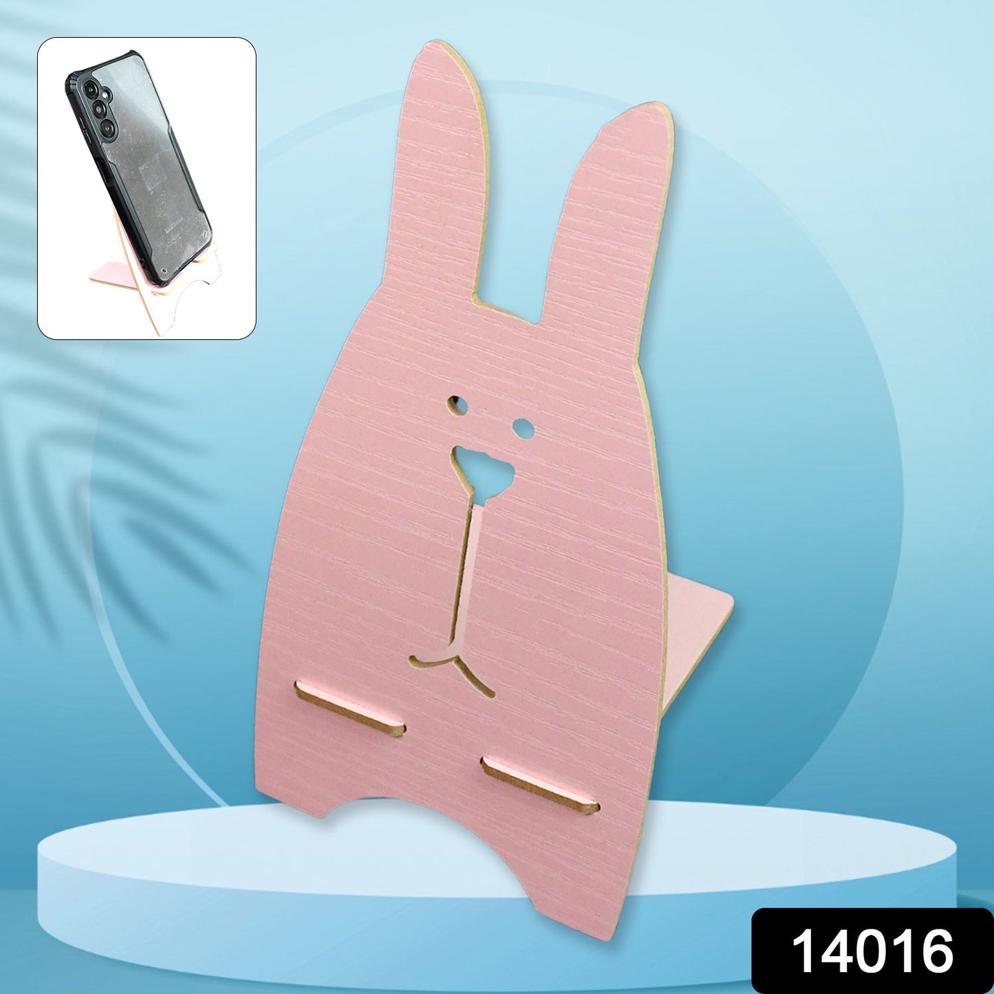 wooden animal phone stand for smartphones, bunny-shaped mobile holder for students and office, eco-friendly wooden phone stand in rabbit shape, compact mobile stand for hands-free viewing, decorative bunny mobile stand for home and office use