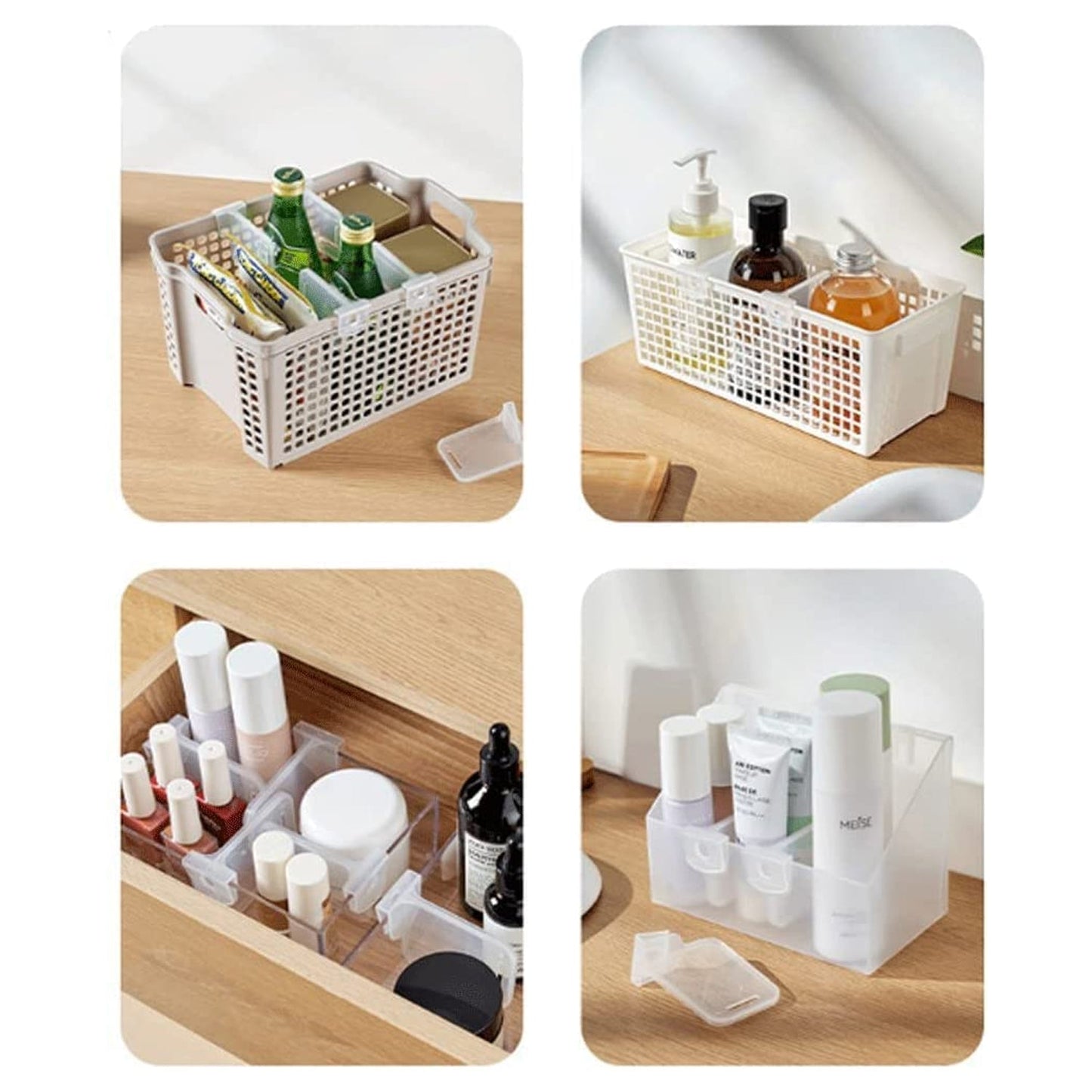 plastic refrigerator organizer bins 5 pc set with partition clips for kitchen, best fridge storage containers for vegetables and fruits,