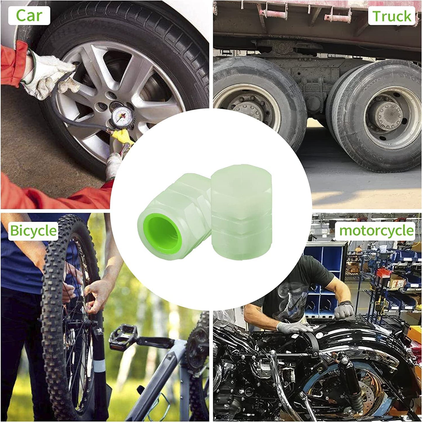 luminous glow tyre valve caps 4 pcs mix colour, glow-in-dark valve stem caps for car bike, fluorescent ABS valve caps universal fit