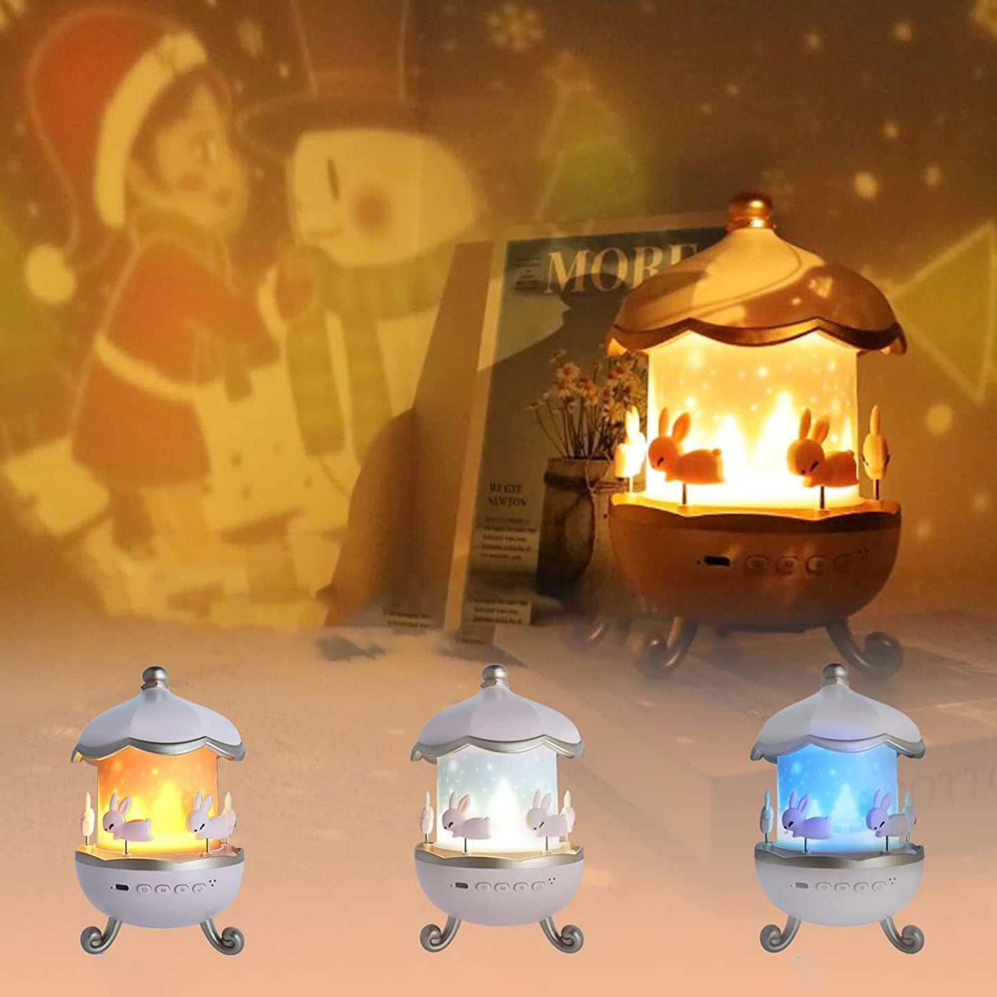 kids night light with stars and sound, best night lamp for nursery, bunny LED light with rotating stars,