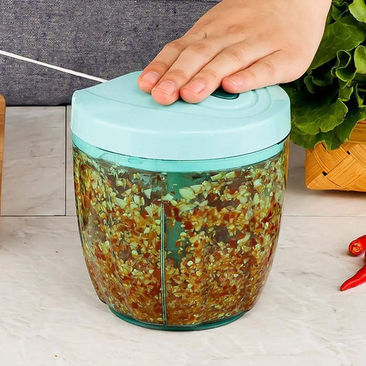 manual food chopper, vegetable chopper, hand chopper 6 blade, onion cutter, manual mixer, pull cord chopper, kitchen cutter, abs chopper, chopper 1000ml