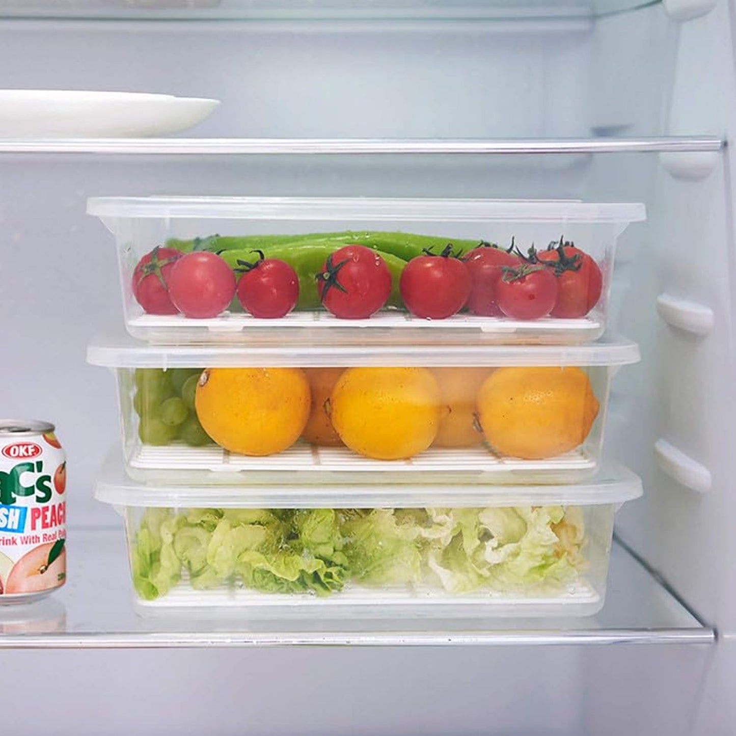 fridge containers with air circulation tray, transparent plastic boxes for fridge,