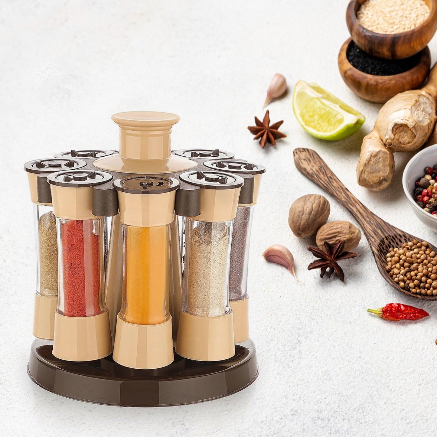spice rack, revolving spice rack, masala organizer, kitchen spice rack, masala rack, condiment organizer, spice jar rack, 8 jar spice rack