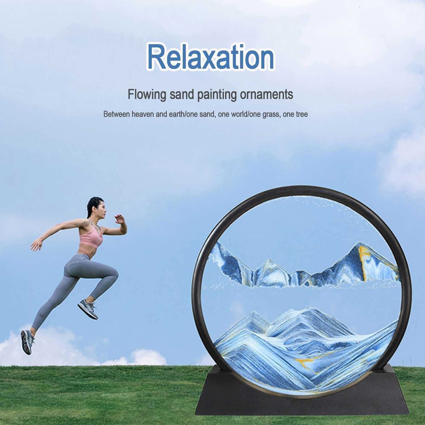 3D sand art motion glass frame relaxing décor, moving sand art picture 7 inch round glass frame