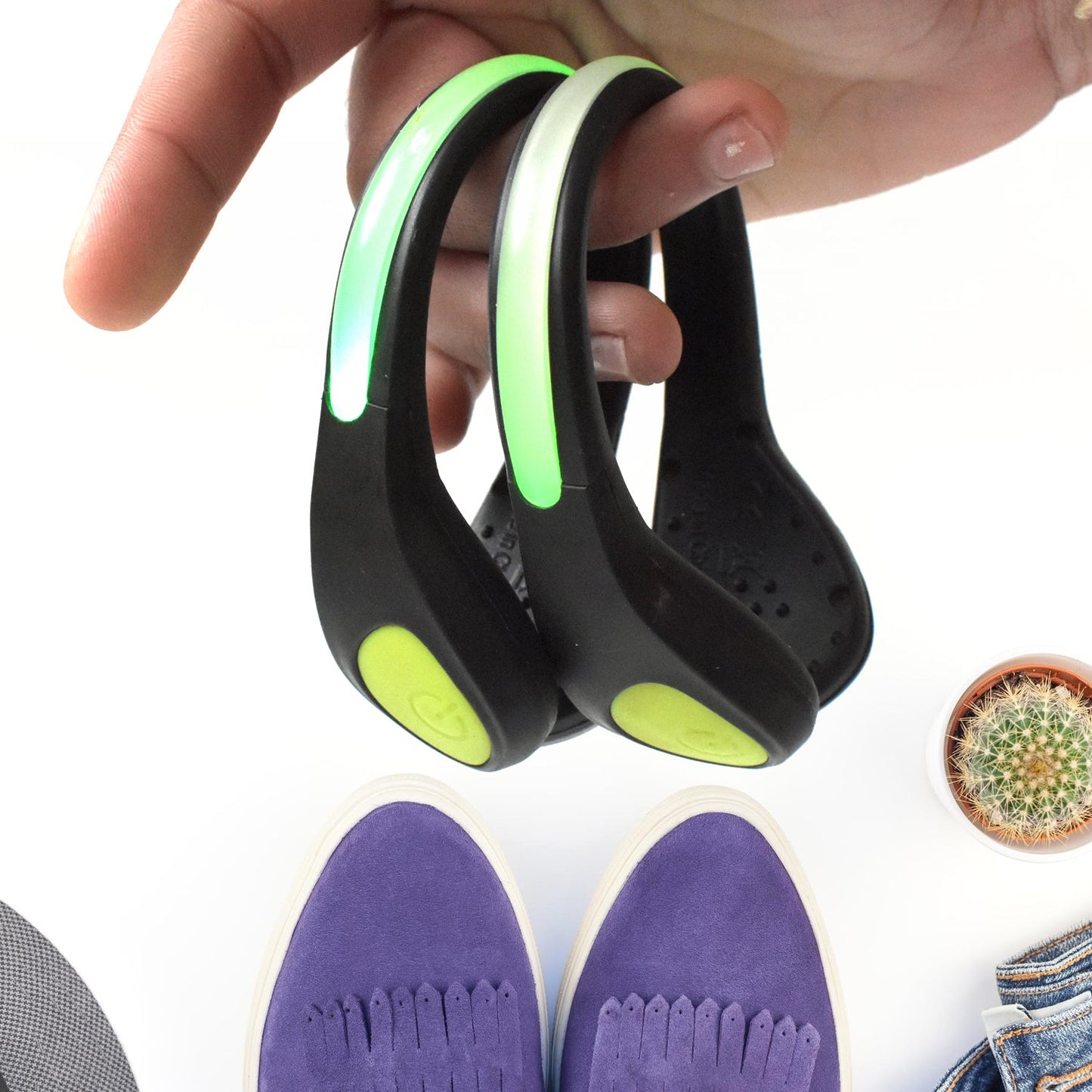 glowing shoe clips for outdoor activities, USB rechargeable shoe clip lights India, bright LED footwear clips for sports, waterproof shoe LED clips for safety, stylish light-up clips for running shoes