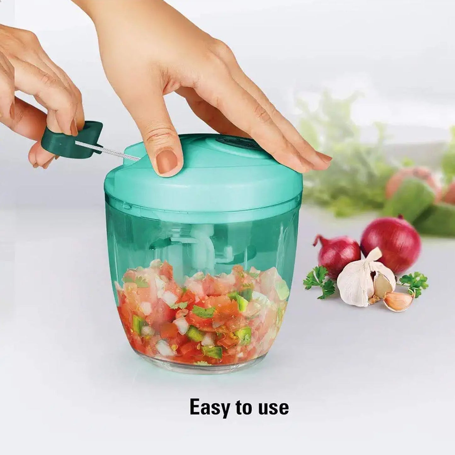 manual food chopper, vegetable chopper, hand chopper 6 blade, onion cutter, manual mixer, pull cord chopper, kitchen cutter, abs chopper, chopper 1000ml