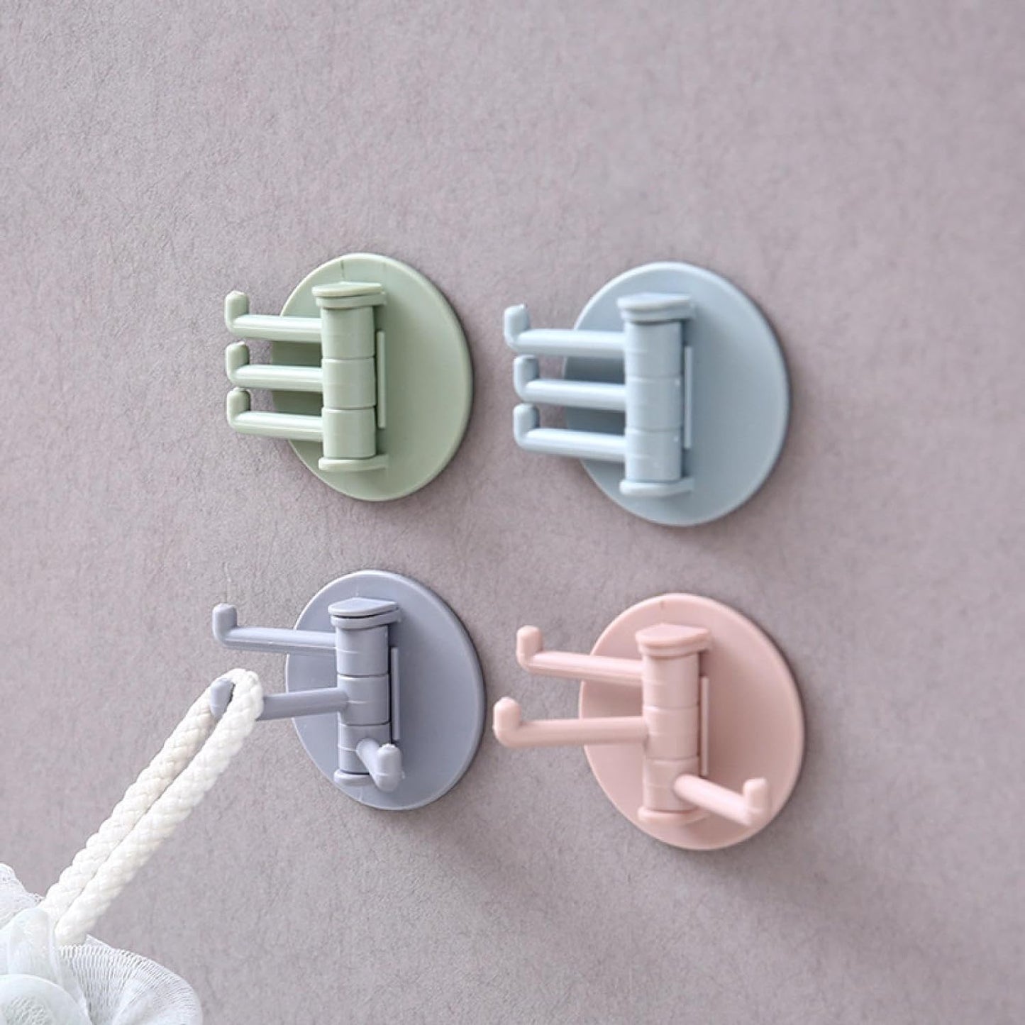 Strong punch-free sticky hook for household use, foldable sticky hook, 180 degree wall hook, punch-free hook, strong adhesive hook, rotatable bathroom hook, space-saving kitchen hook, ABS hook organizer