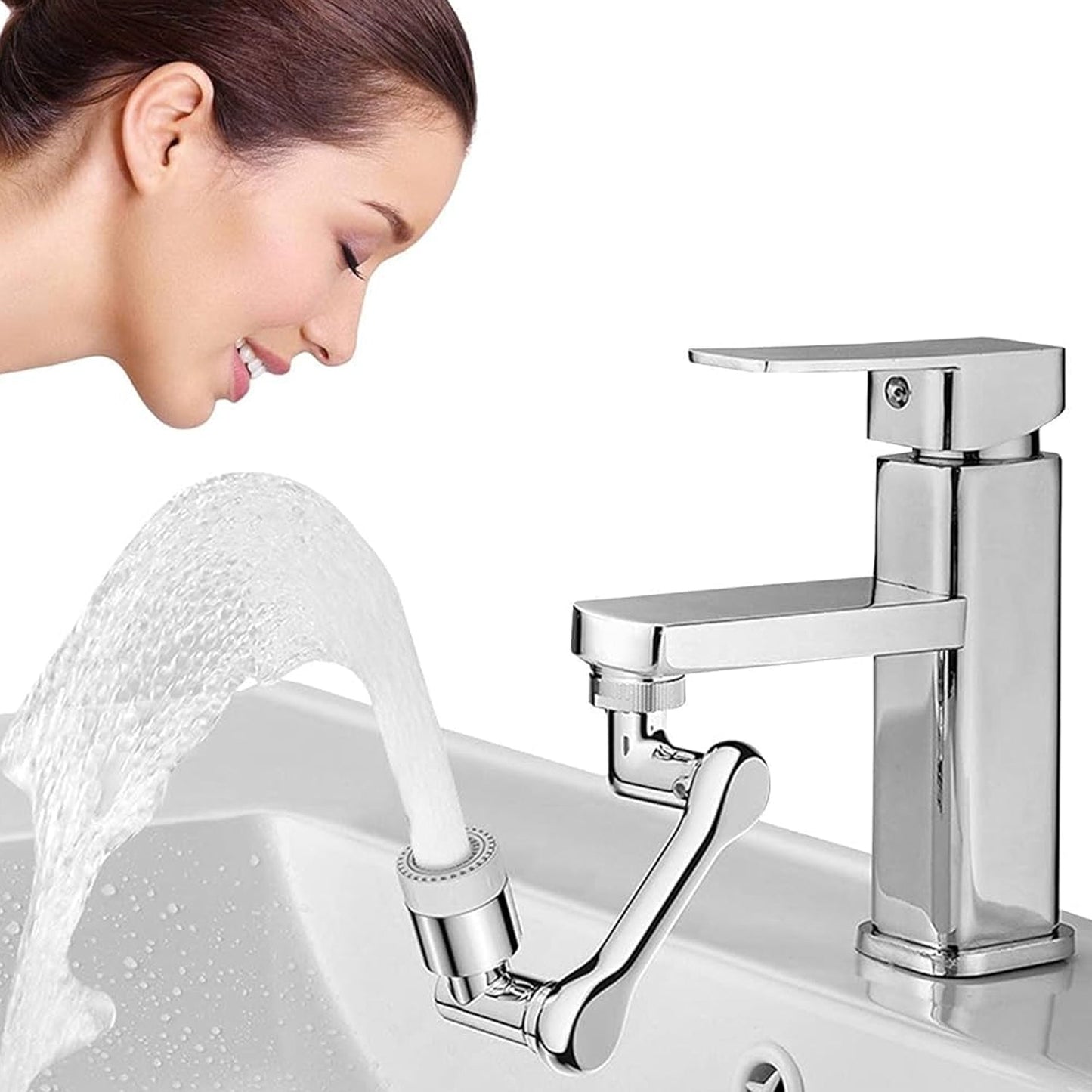 Bathroom sink faucet splash head extender adjustable spray
