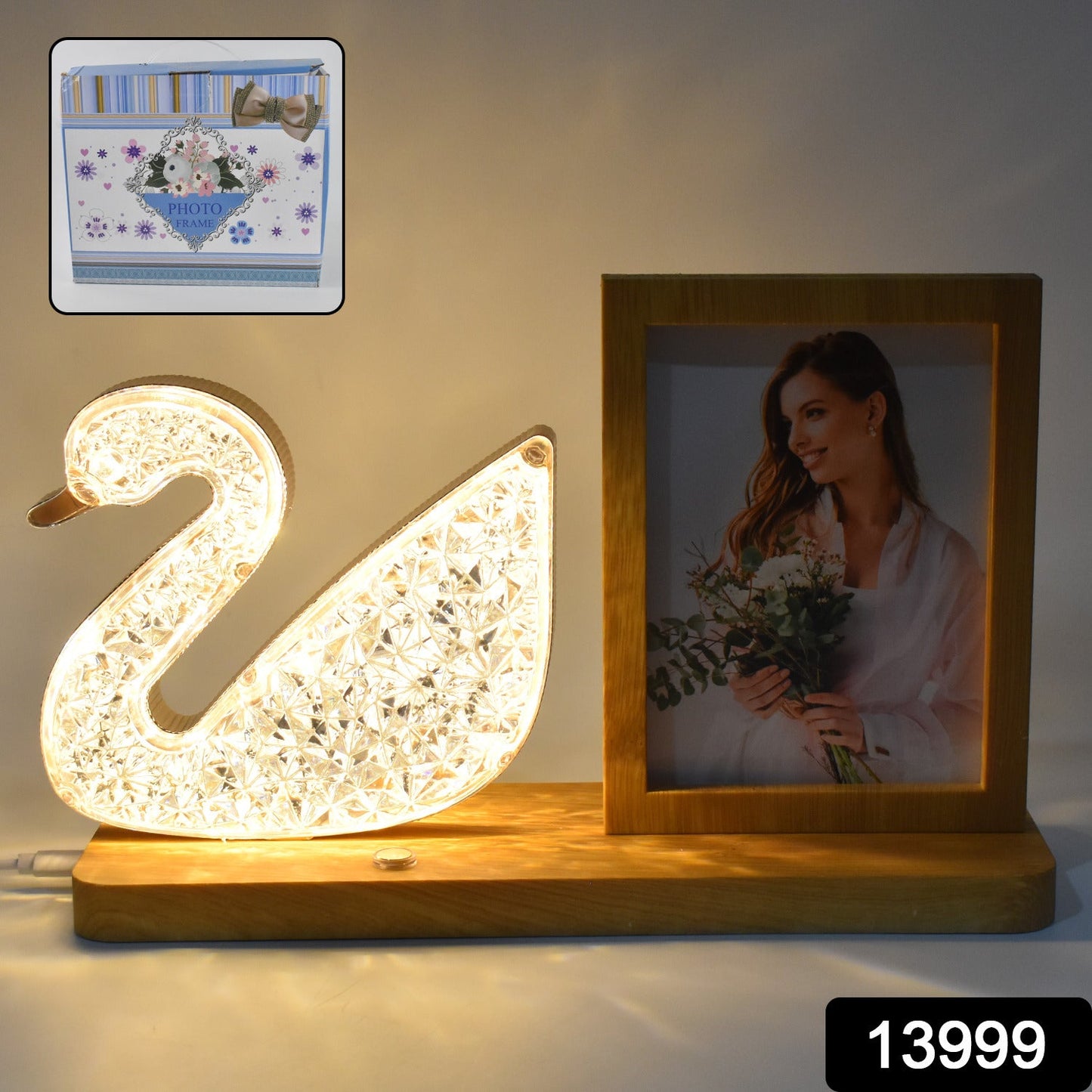 LED night lamp for gifting couples, romantic LED lamp with photo holder, decorative LED night light for anniversary gift, duck shaped LED lamp for love couples, stylish photo frame night lamp for couples, LED love lamp with duck design and photo slot