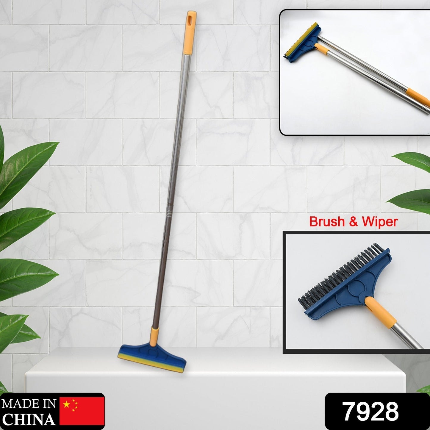 Long handle cleaning brush with rotatable wiper for bathroom and kitchen, floor cleaning brush, cleaning brush with wiper, long handle scrubber, 2 in 1 bathroom brush, kitchen floor wiper, triangular cleaning brush, home cleaning tools