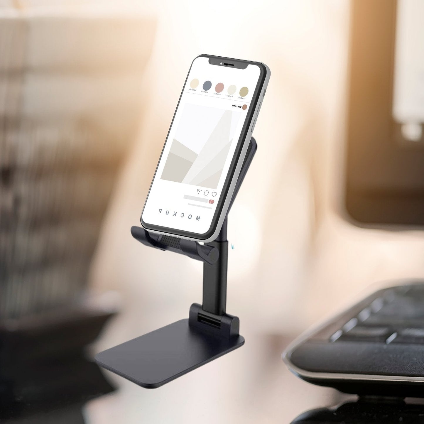 Mobile holder with adjustable angles for desk or table use. foldable mobile stand, adjustable phone holder, tablet stand for desk, portable phone stand, iPad mini stand, universal mobile holder, desk stand