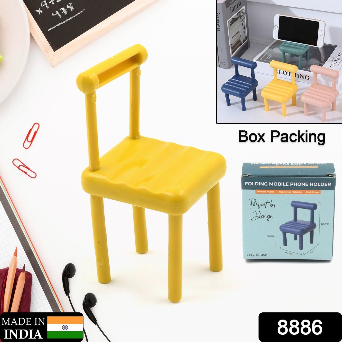 wooden chair-shaped phone dock, cute desktop phone holder, foldable chair phone stand