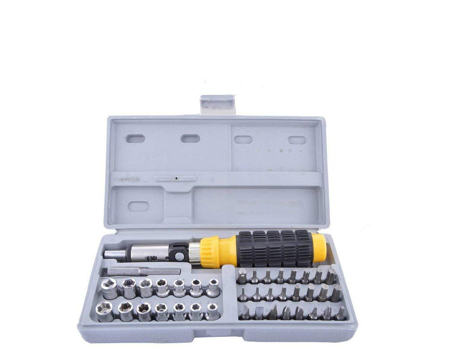 Tool kit with a variety of socket sizes, socket tool kit, screwdriver set 41 pcs, ratchet wrench set, drill-compatible bit set, chrome tool set, DIY tool kit, socket set with case