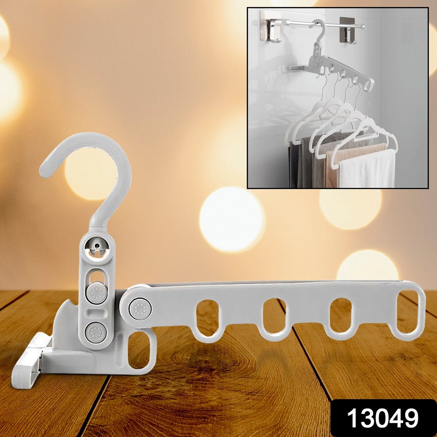 folding hanger for organized clothes hanging, plastic clothes rack for space optimization, portable 5-hole hanger for Indian homes