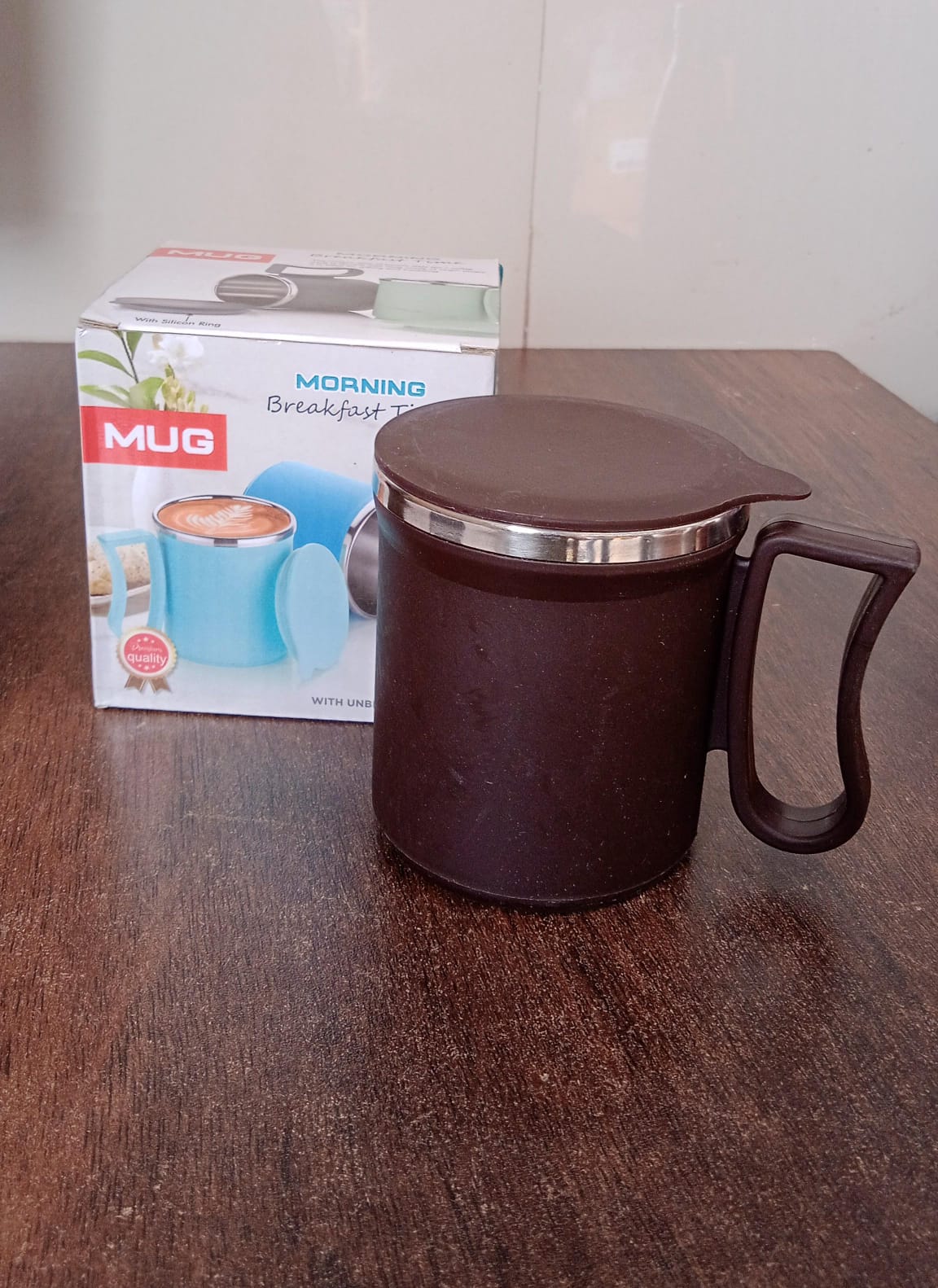 insulated tea coffee mug, leak-resistant coffee mug, stainless steel lid mug, spill-proof coffee cup, reusable travel mug, plastic-coated steel mug, handle coffee mug