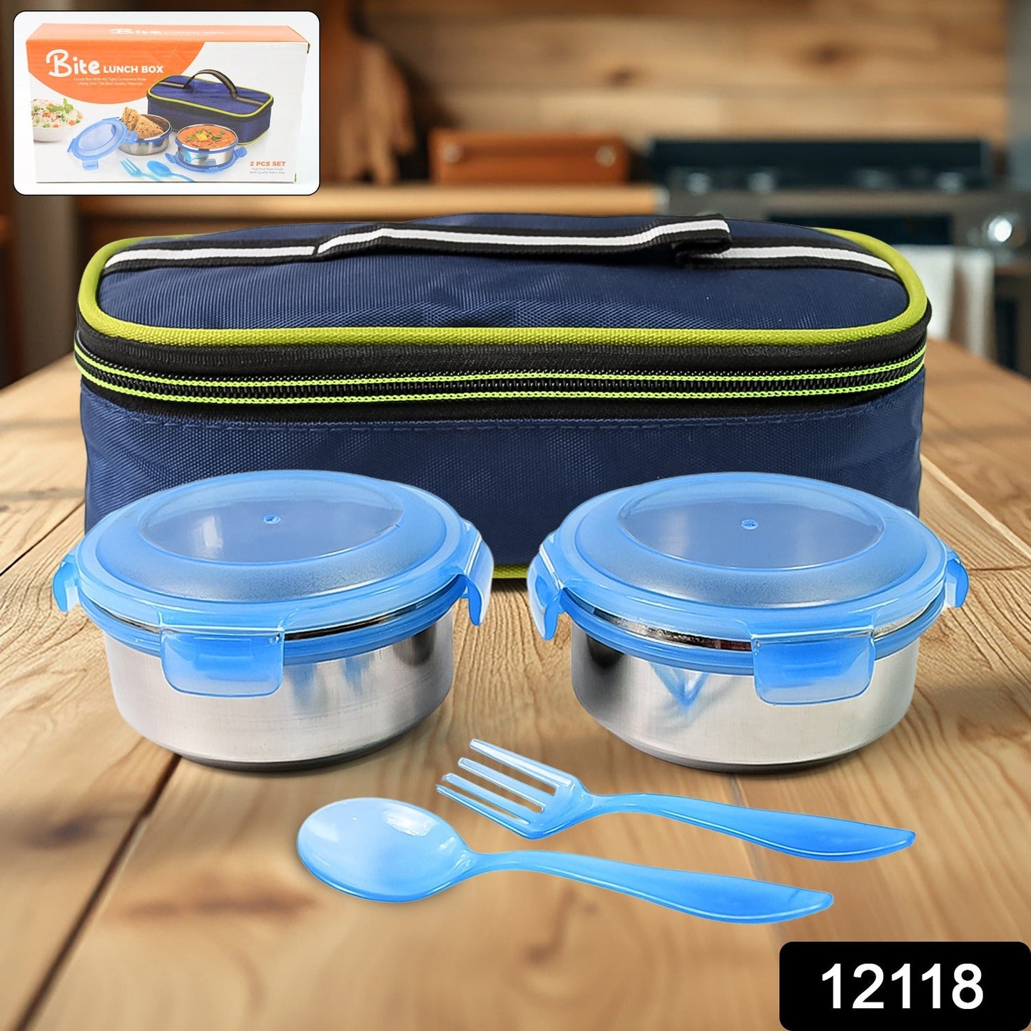 school lunch box with leak-proof lock and utensils, office tiffin set with carry bag and cutlery, lunch box with insulated pouch for long-lasting freshness, compact tiffin set with spoon, fork and thermal bag