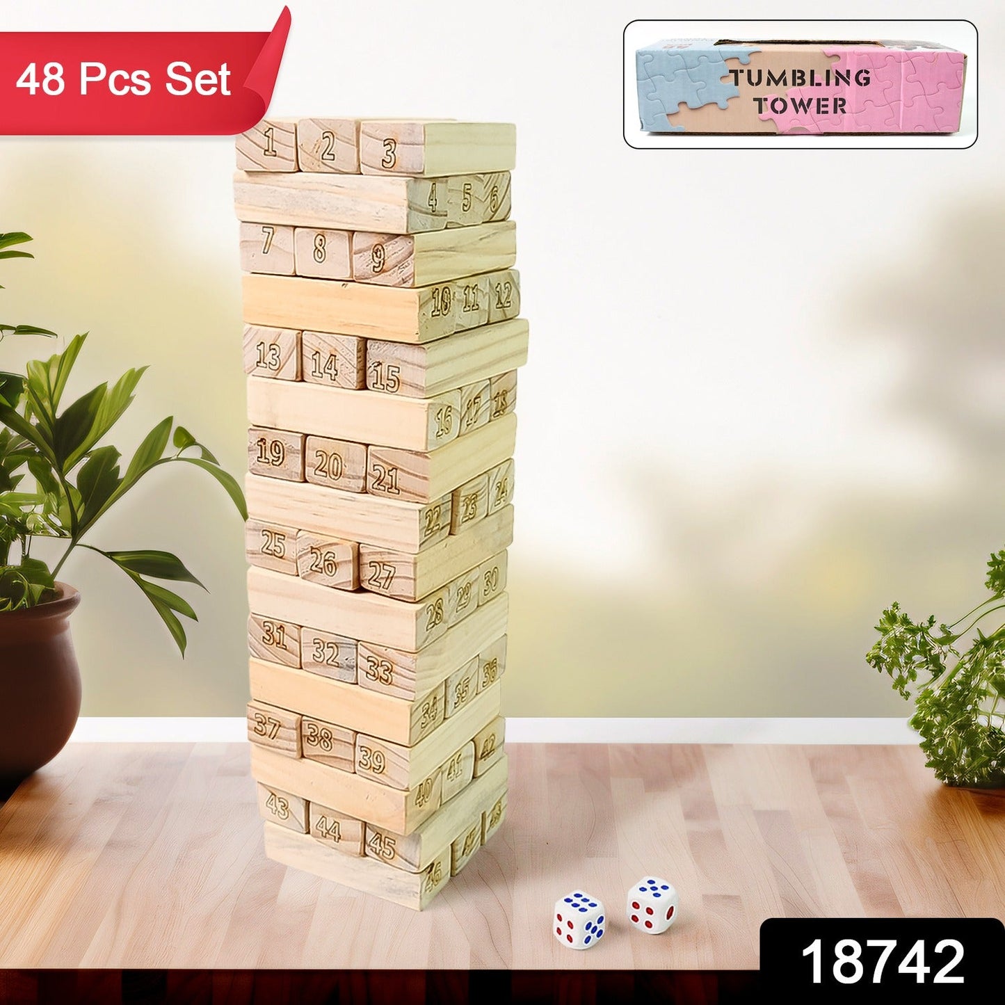 zenga tower building game for home entertainment, interactive wooden game for group play, tabletop balancing game with wooden blocks, fun stacking toy for kids and adults, family game night zenga tumbling tower set