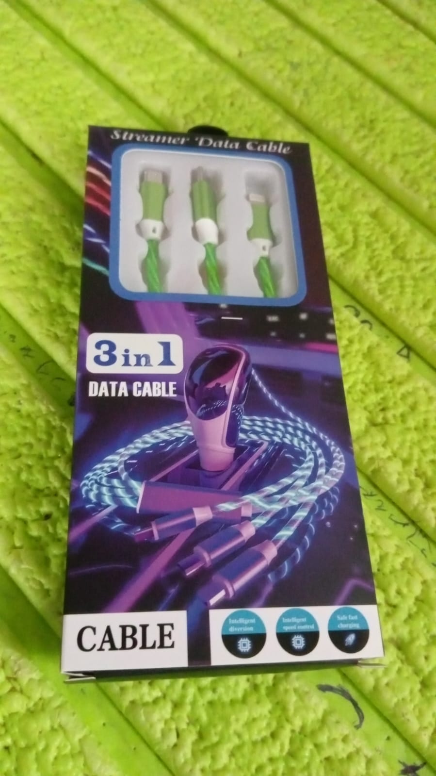 TPE braided multi charge cable, durable 3‑way LED charging wire