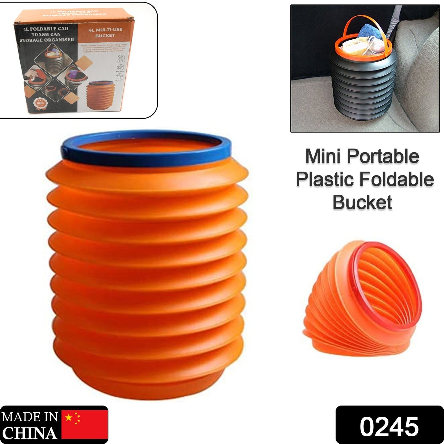 compact dustbin for car and household use, portable storage bucket with handle, reusable water bucket for outdoor and indoor use, foldable plastic bucket for space saving, bucket for washing and storage in home, collapsible dustbin for kitchen and camping, water container with foldable design