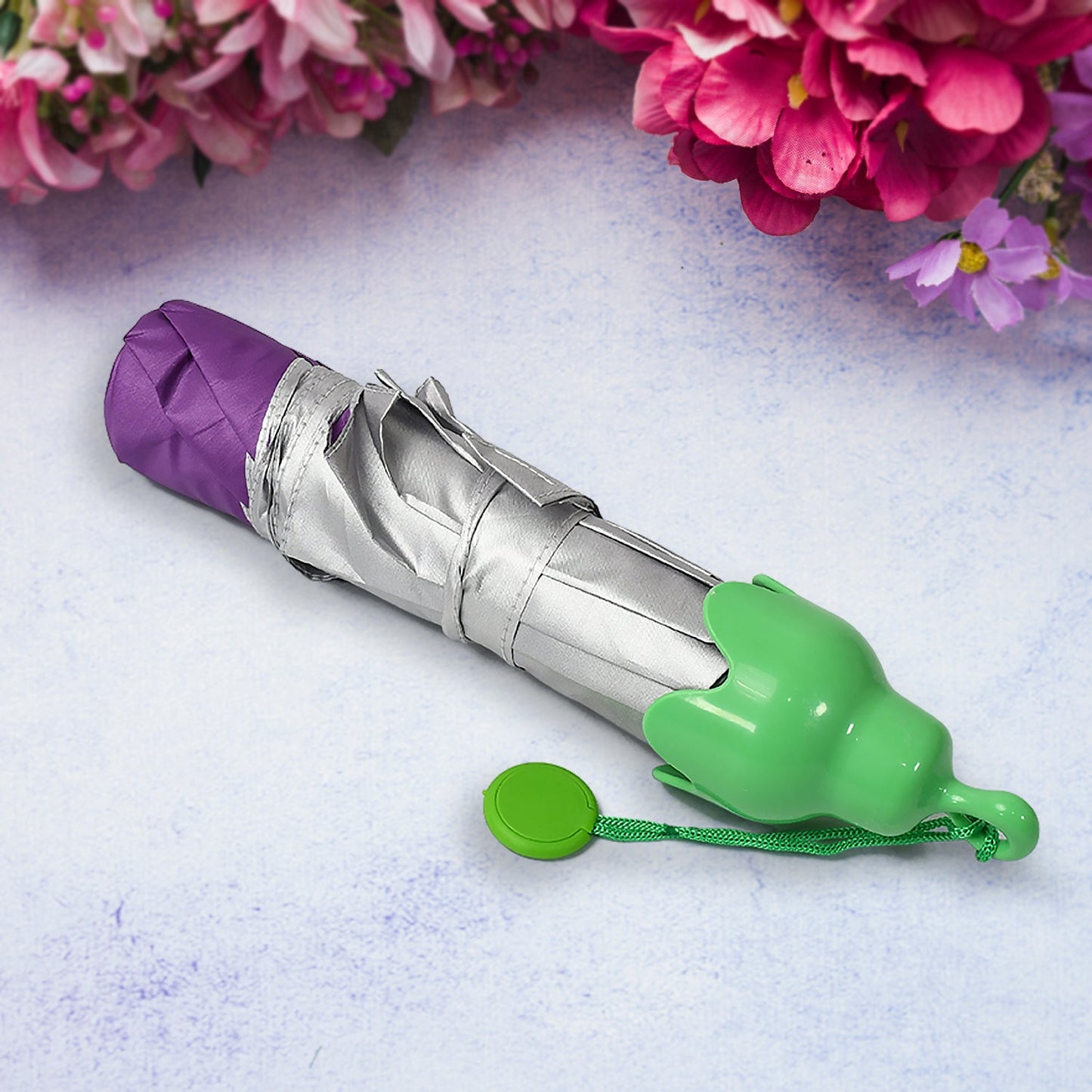 vegetable-shaped folding mini umbrella with sealed travel case, portable UV and rain protection umbrella for purse or pocket