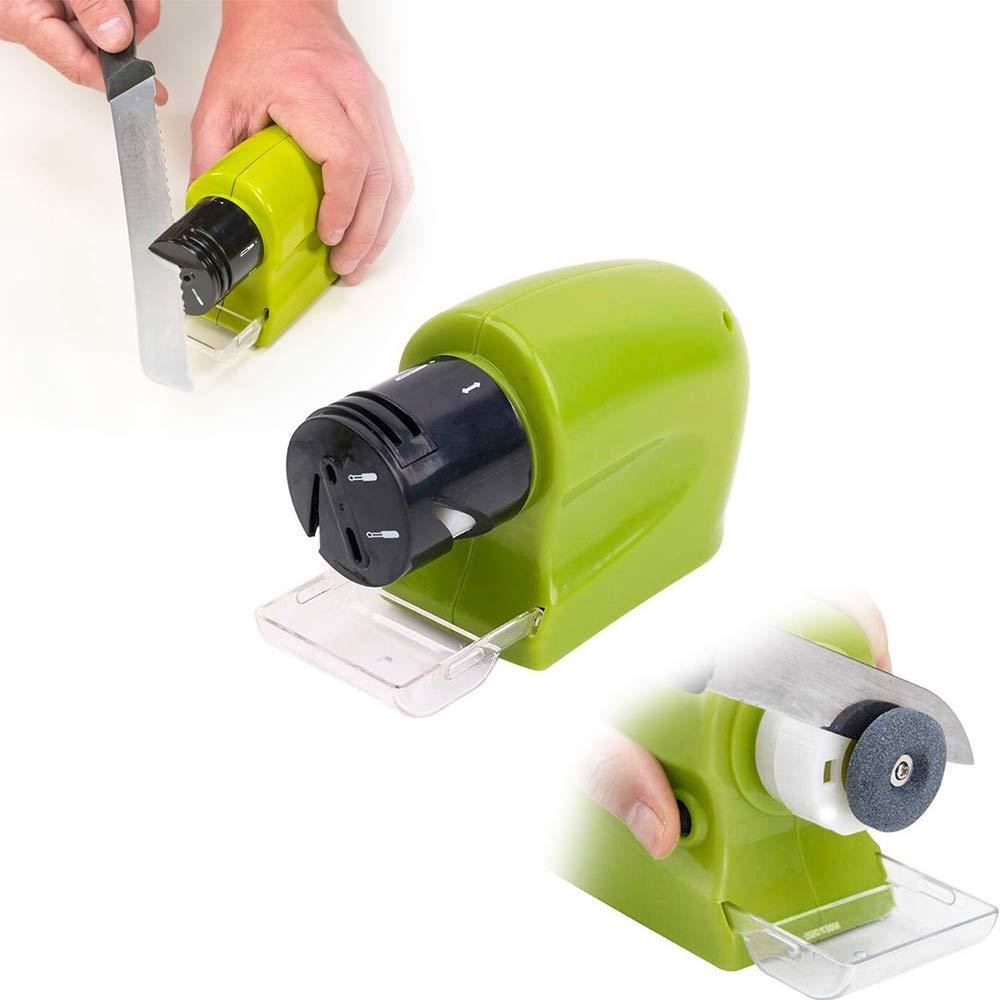 Rechargeable knife sharpener, cordless knife sharpener, motorized blade sharpener, kitchen knife sharpener tool, portable sharpener for steel knives, electric knife sharpening tool