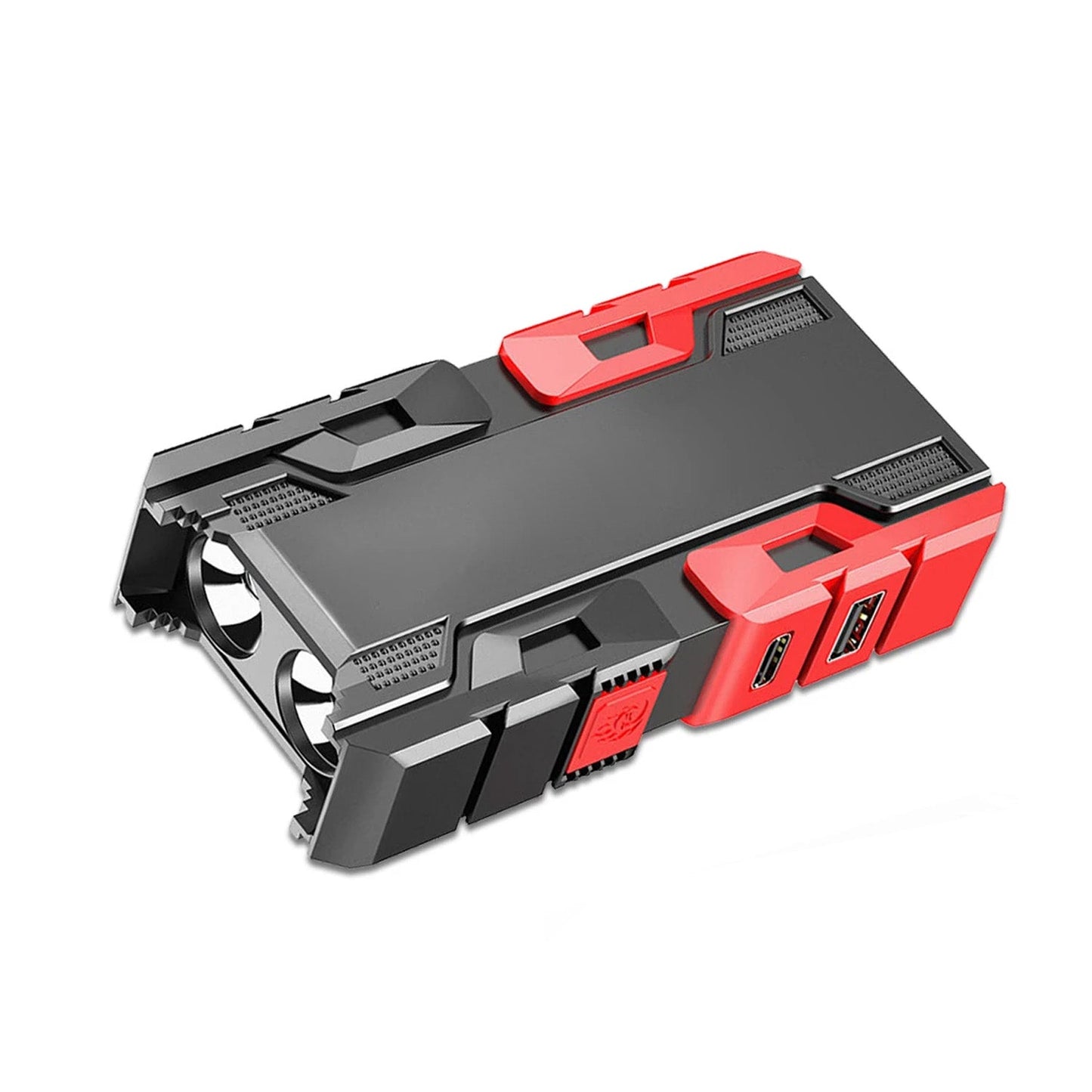 pocket LED flashlight for hiking and blackout, USB torch light with high brightness, rechargeable LED torch with power bank for travel, flashlight with high low strobe settings, LED torch with phone charging capability,