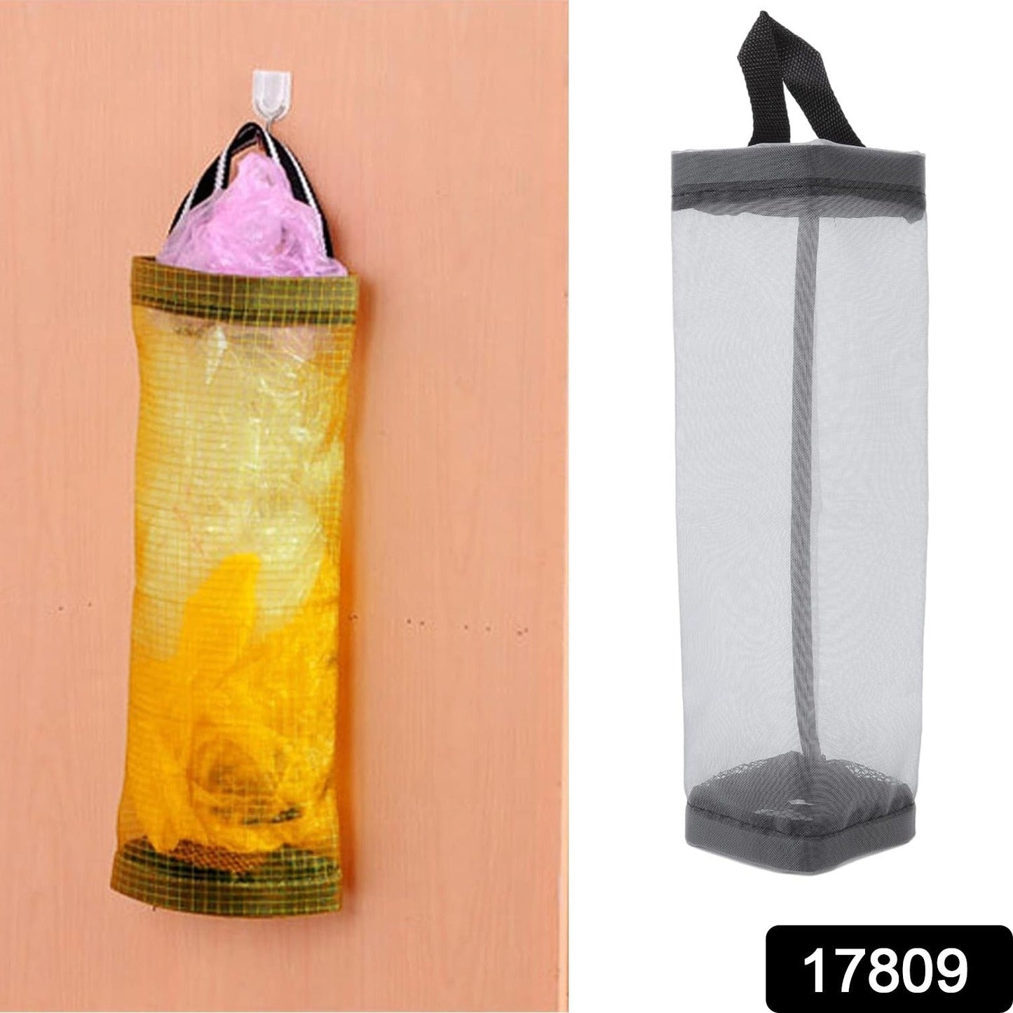 sturdy handle trash bag holder for cabinet, hanging dustbin bag rack, plastic bag holder for kitchen waste, compact hanging waste bin solution