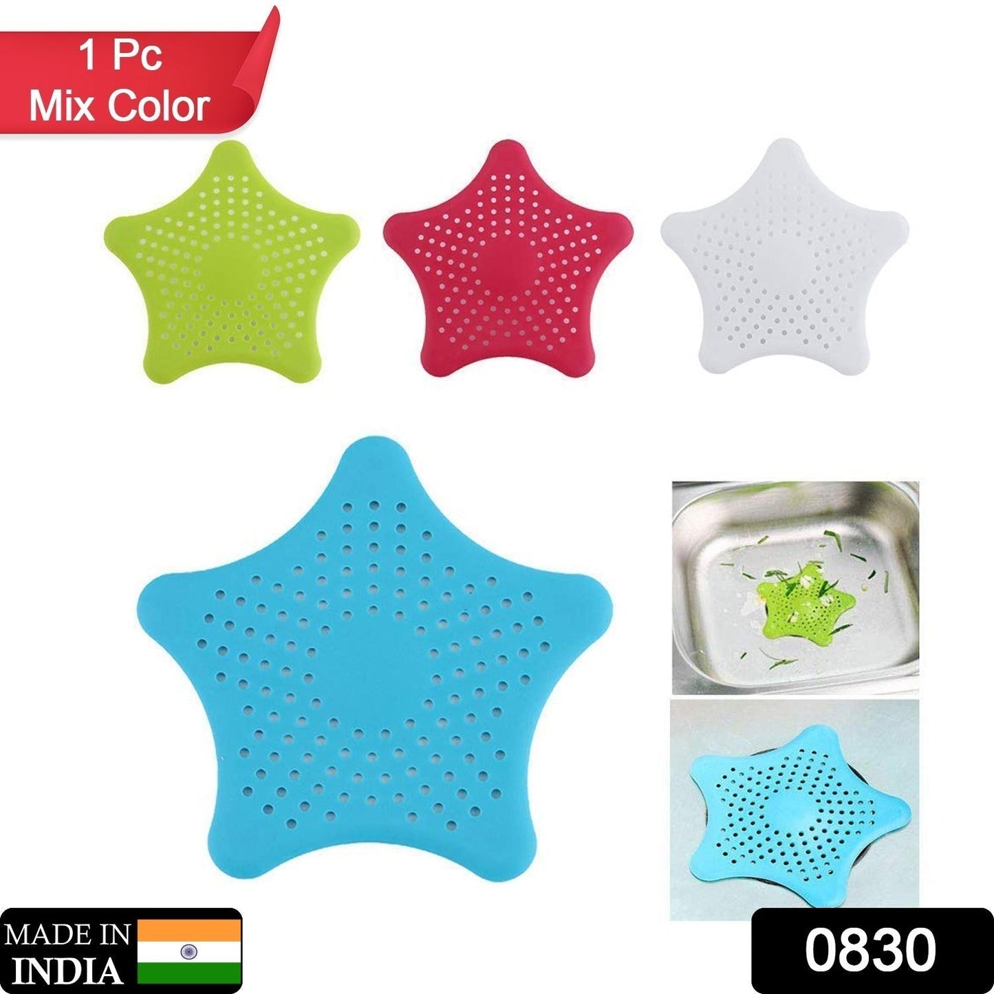 Hair-catching star drain strainer for kitchen or bath, star shape drain filter, hair catcher for sink, suction cup drain strainer, bathroom sink hair stopper, kitchen sink strainer, drain cover trap