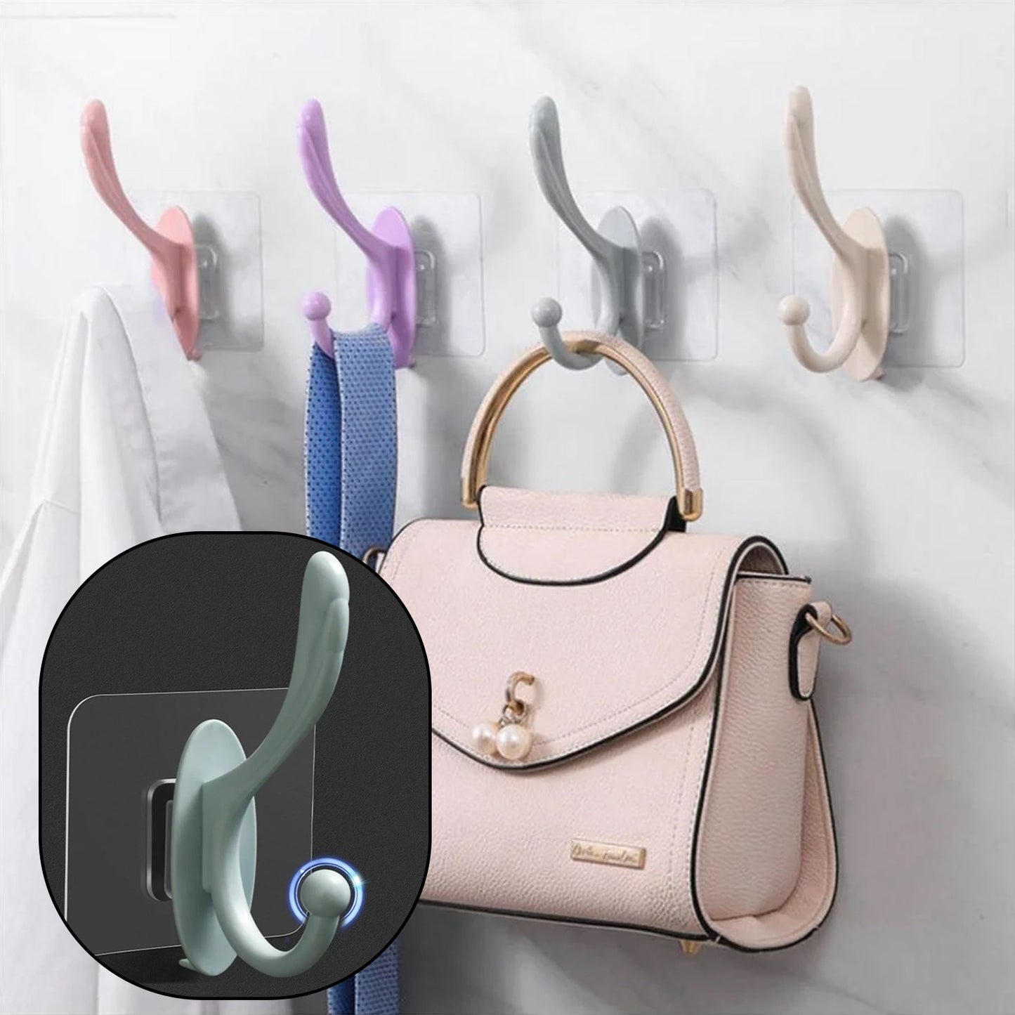 Self-adhesive wall hook, plastic, simple installation. adhesive wall hook, waterproof wall hook, kitchen towel hook, bathroom hook, oil proof wall hanger, key holder, self adhesive hook, no drill hook