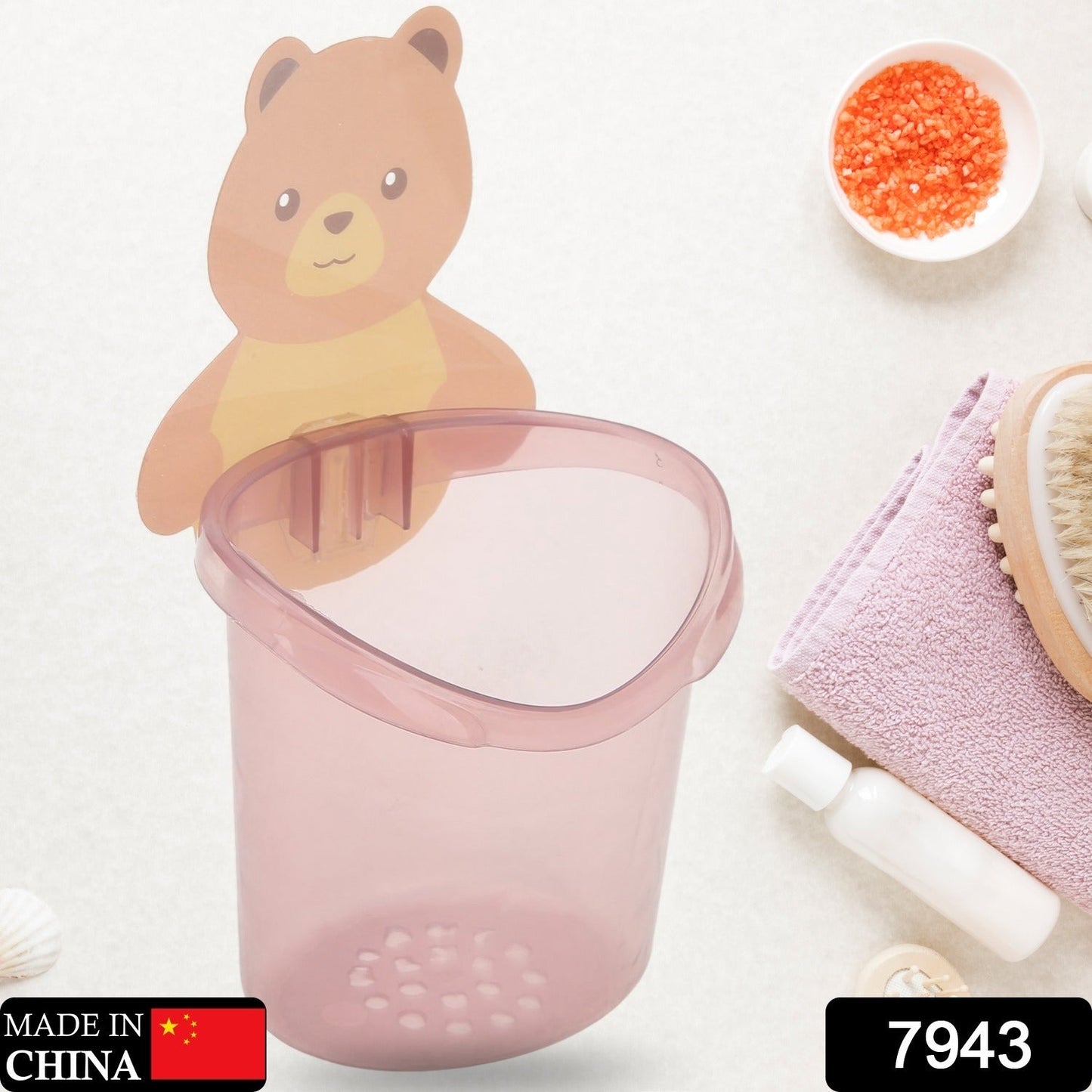 Kids toothbrush holder with teddy bear, teddy bear toothbrush holder, kids bathroom organizer, wall mount toothpaste holder, plastic toothbrush stand, self adhesive bathroom holder, cute bathroom accessory for kids