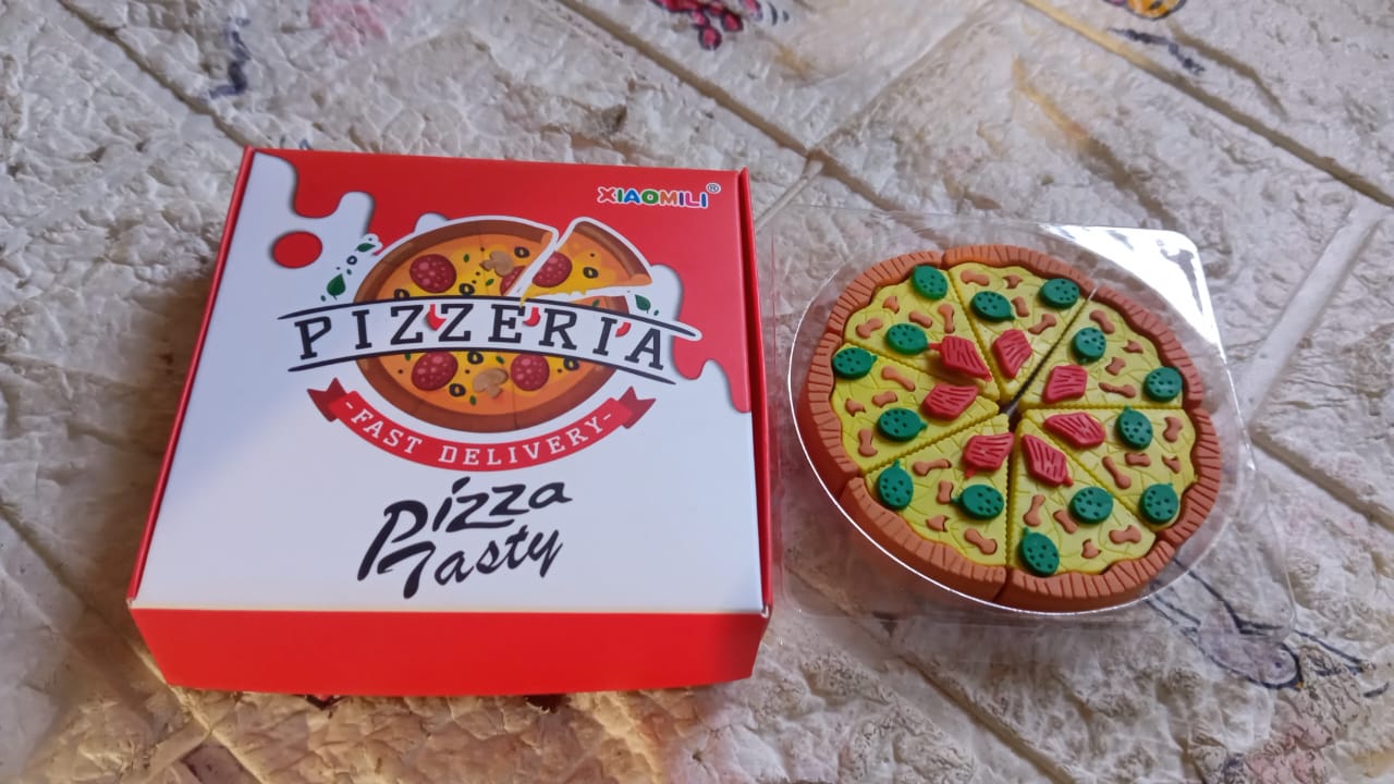 Non-smudge pizza slice erasers set ideal for creative kids and stationery lovers